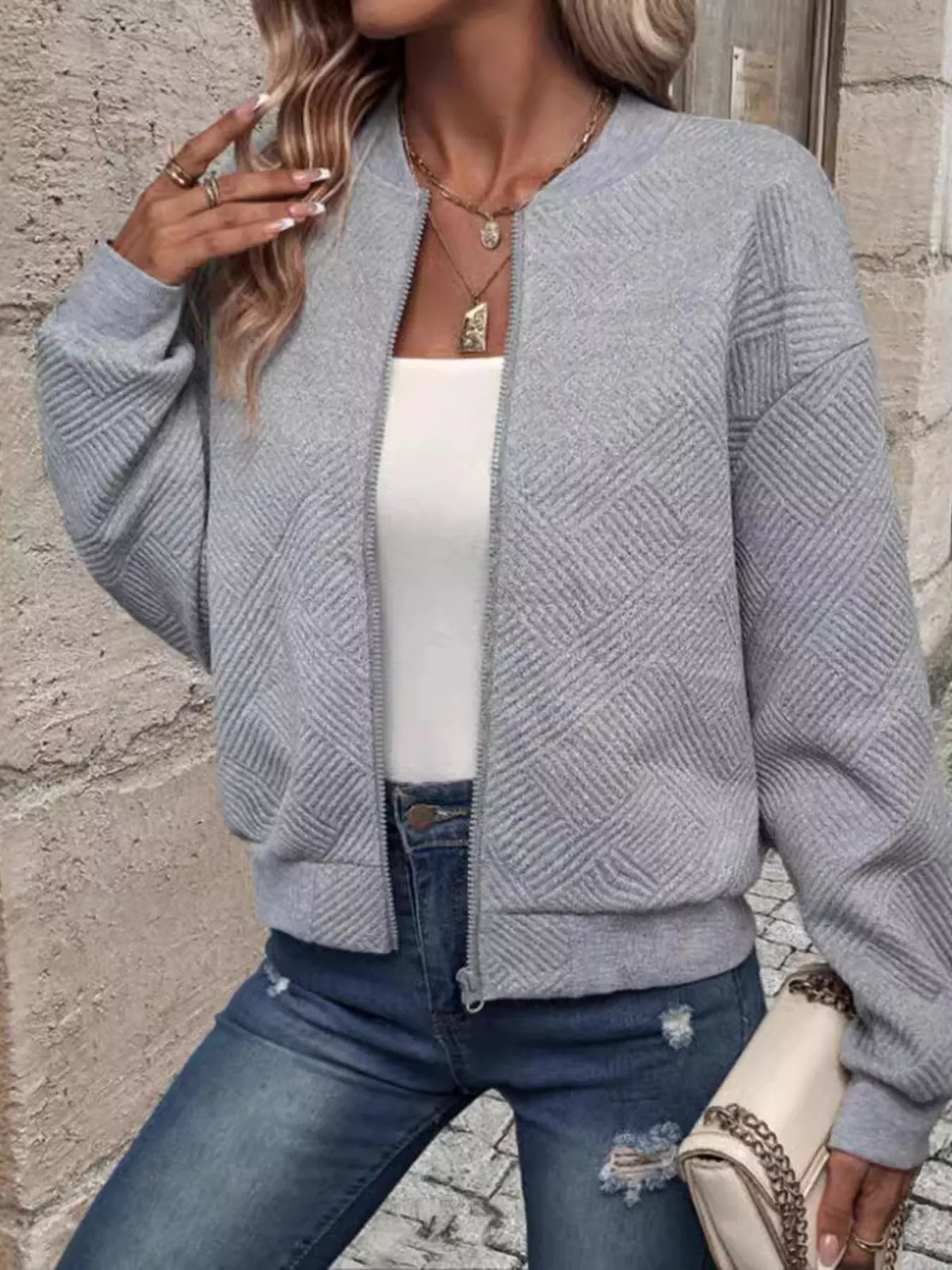Textured Knit Zip-Up Jacket | STAHlin RADIANCE