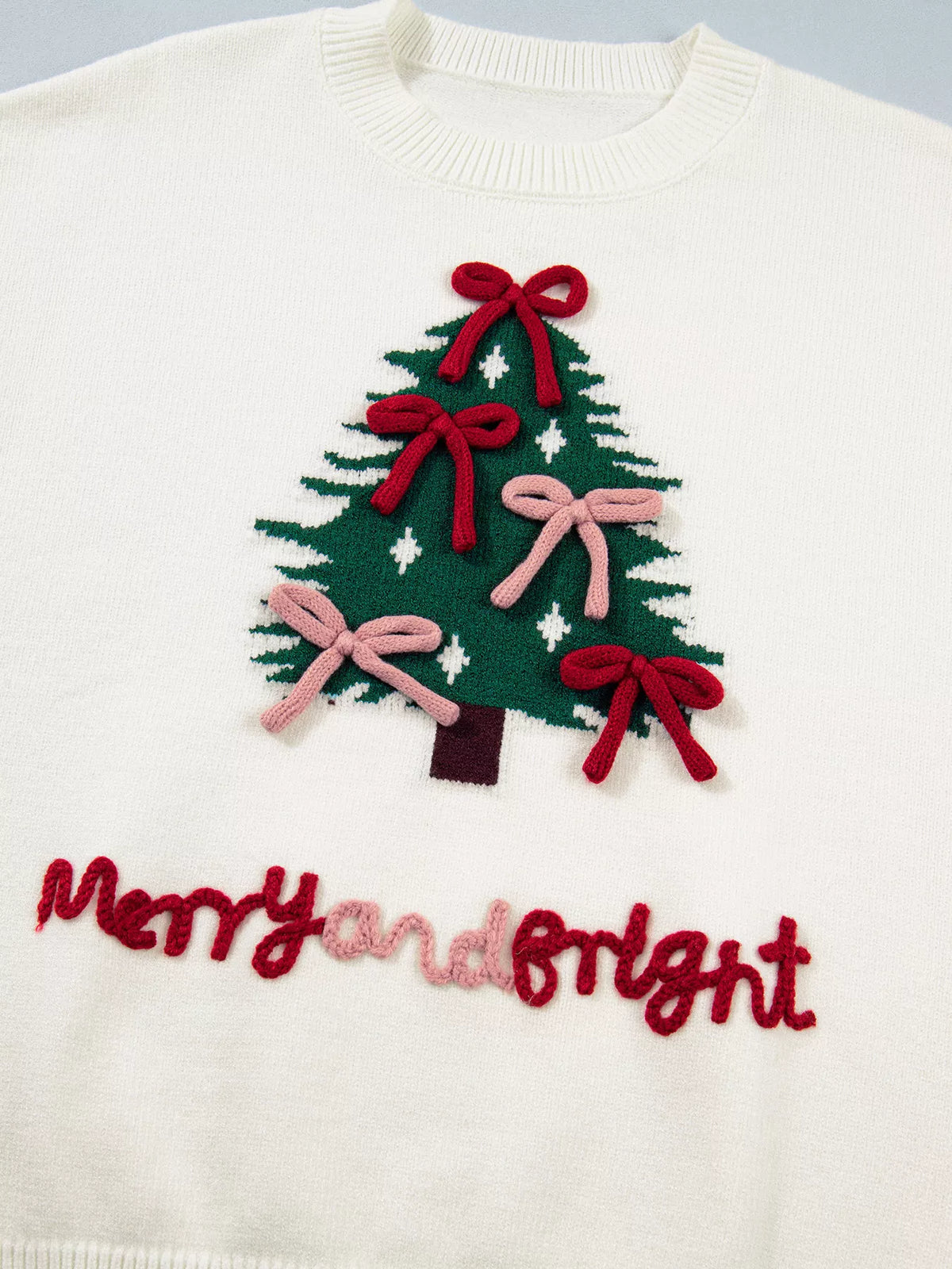Christmas Tree Bow Drop Shoulder Knit Sweater | STAHlin RADIANCE