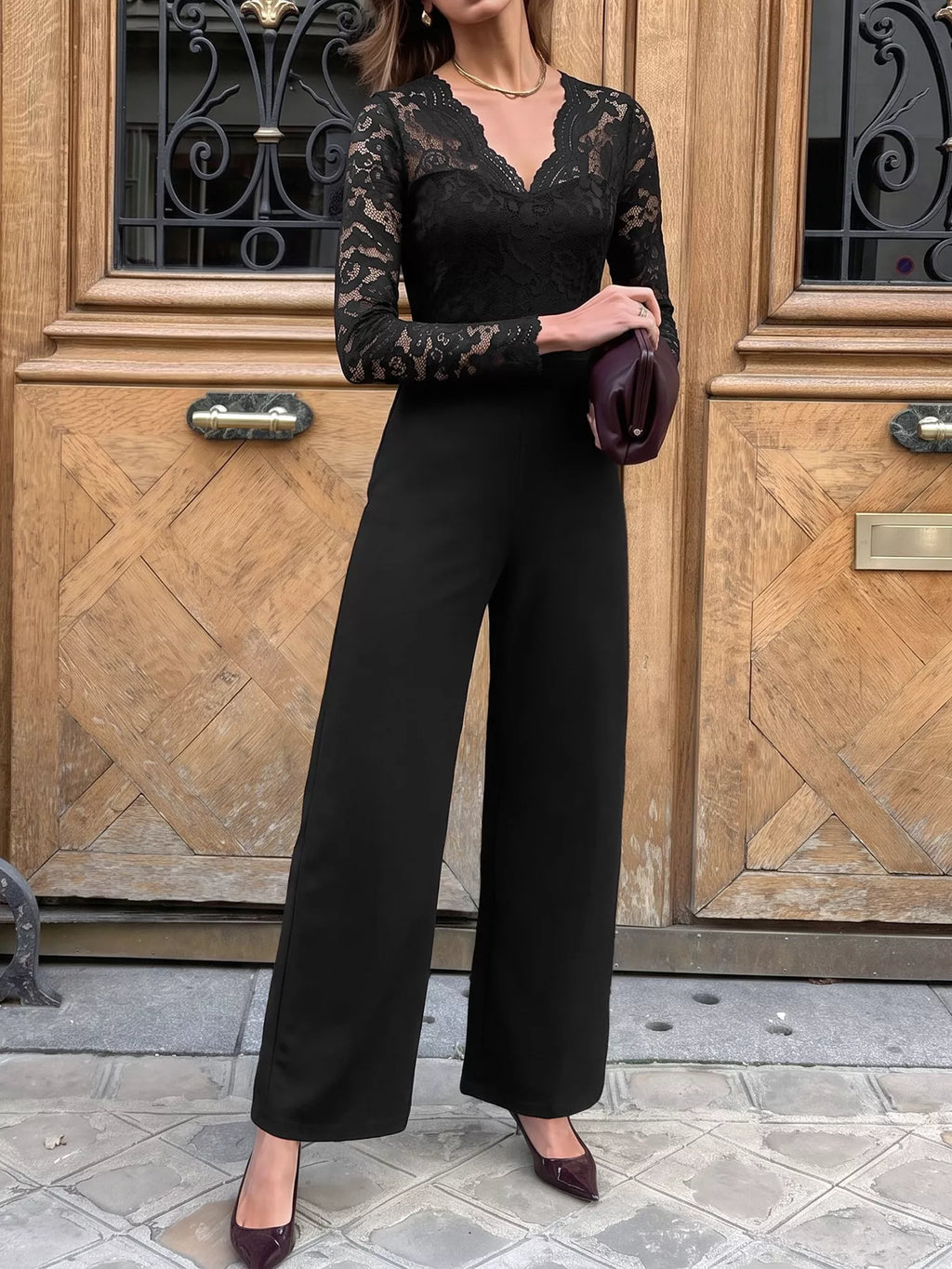 Lace Long Sleeve Wide-Leg Jumpsuit | STAHlin RADIANCE
