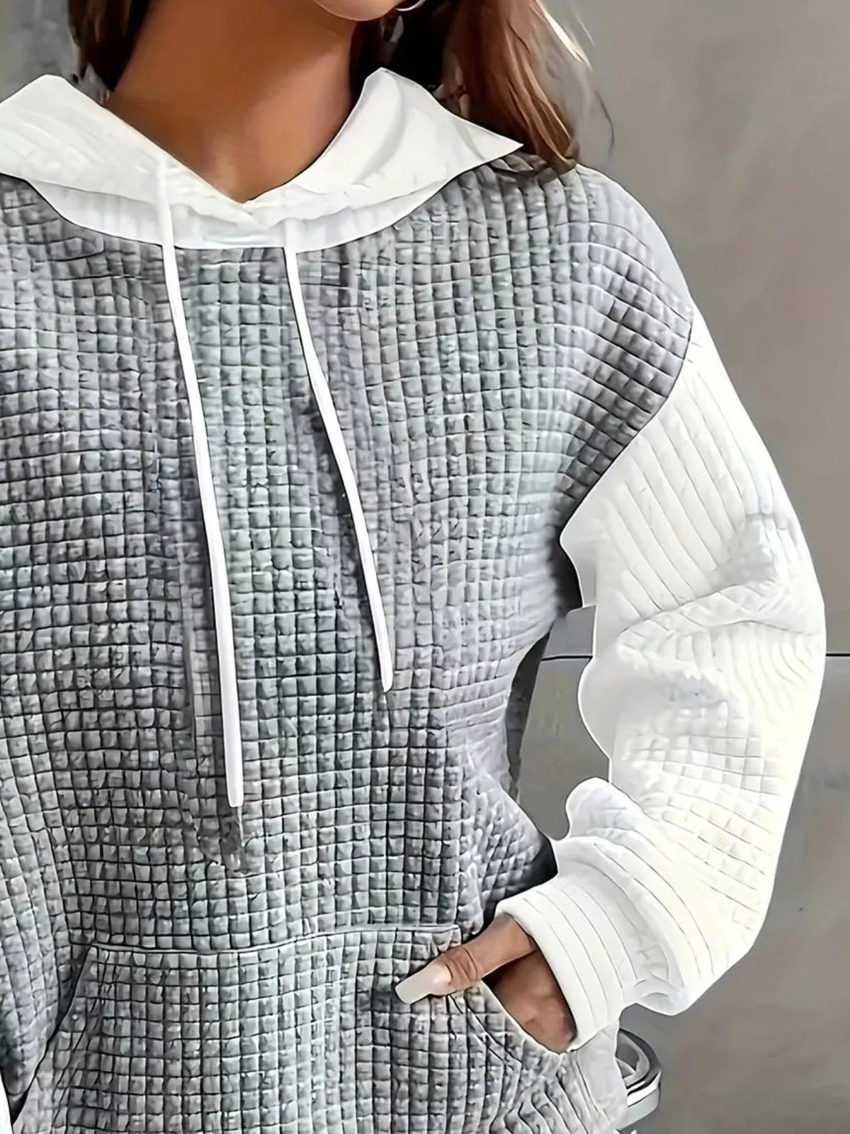 Full Size Textured Kangaroo Pocket Hoodie Plus Size | STAHlin RADIANCE
