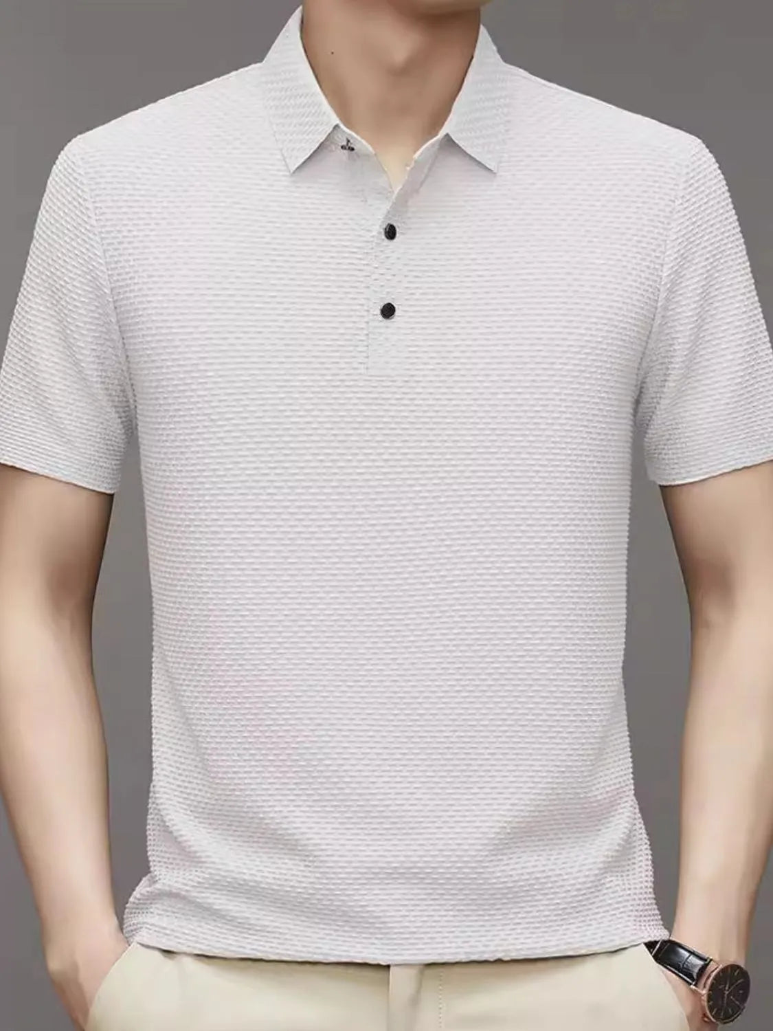 Men's Full Size Button Detail Short Sleeve Polo Plus Size | STAHlin RADIANCE