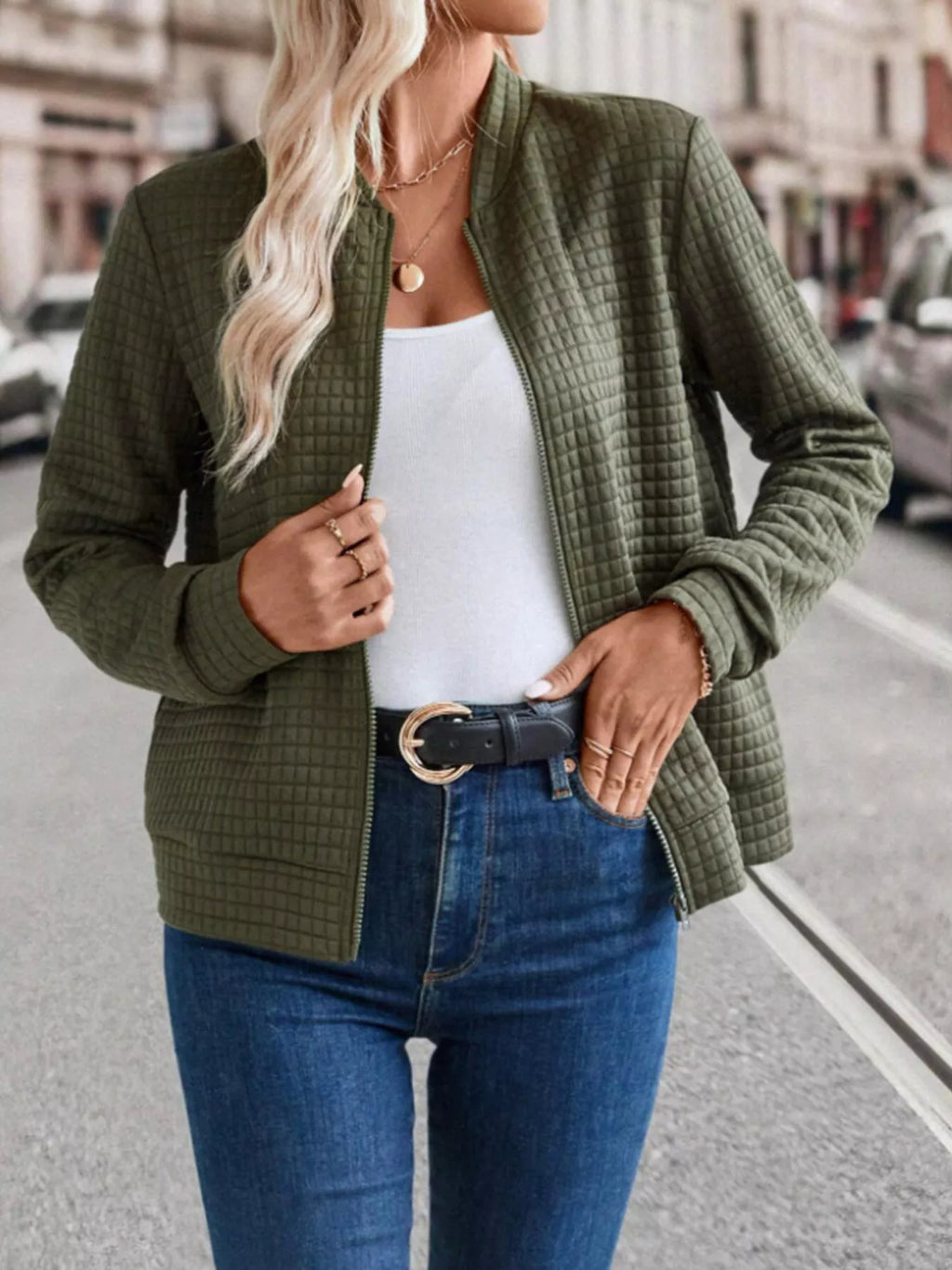Textured Zip-Up Long Sleeve Jacket | STAHlin RADIANCE