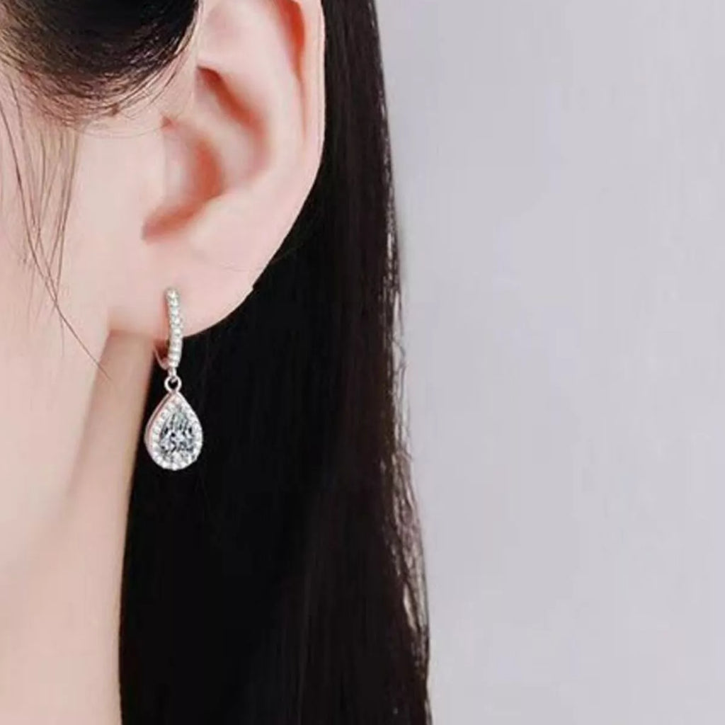1 Carat 925 Sterling Silver Moissanite Hoop Teardrop Earrings | STAHlin RADIANCE