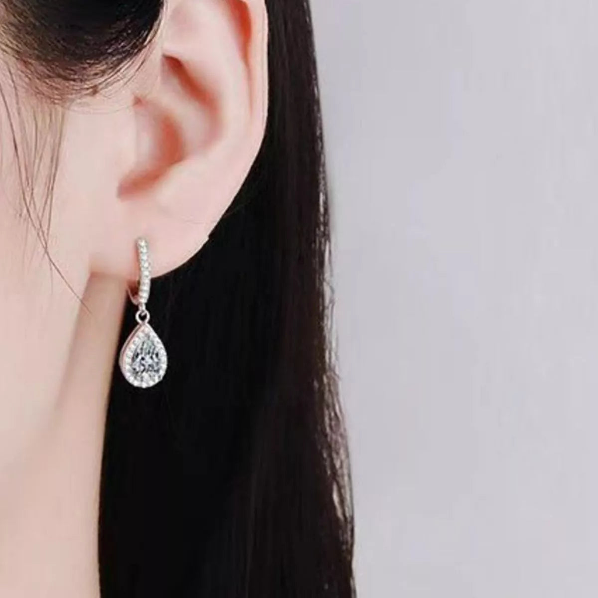 1 Carat 925 Sterling Silver Moissanite Hoop Teardrop Earrings | STAHlin RADIANCE