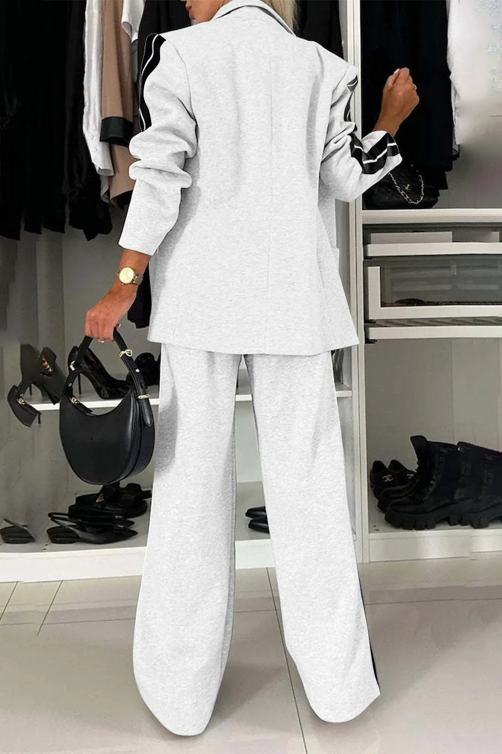 Full Size Contrast Lapel Collar Top and Pants Set | STAHlin RADIANCE