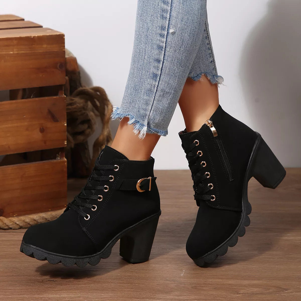 Lace Up Block Heels Boots | STAHlin RADIANCE