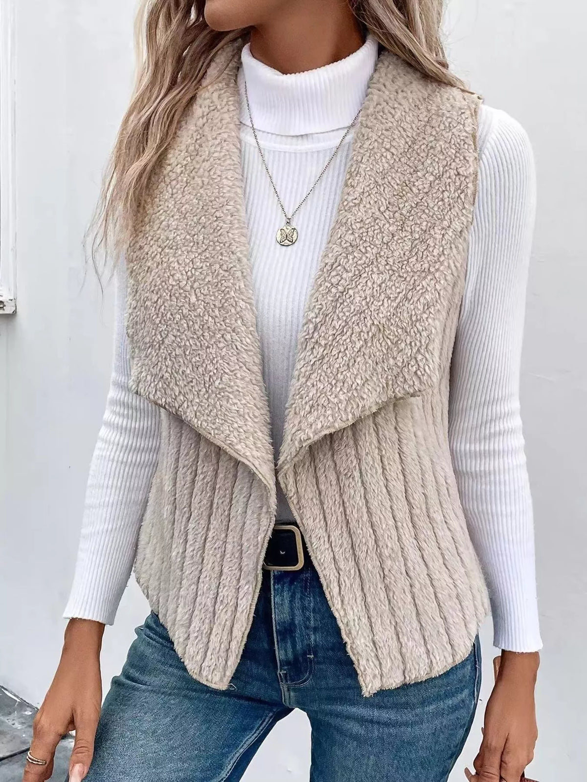 Cozy Fleece Open Front Vest Coat | STAHlin RADIANCE