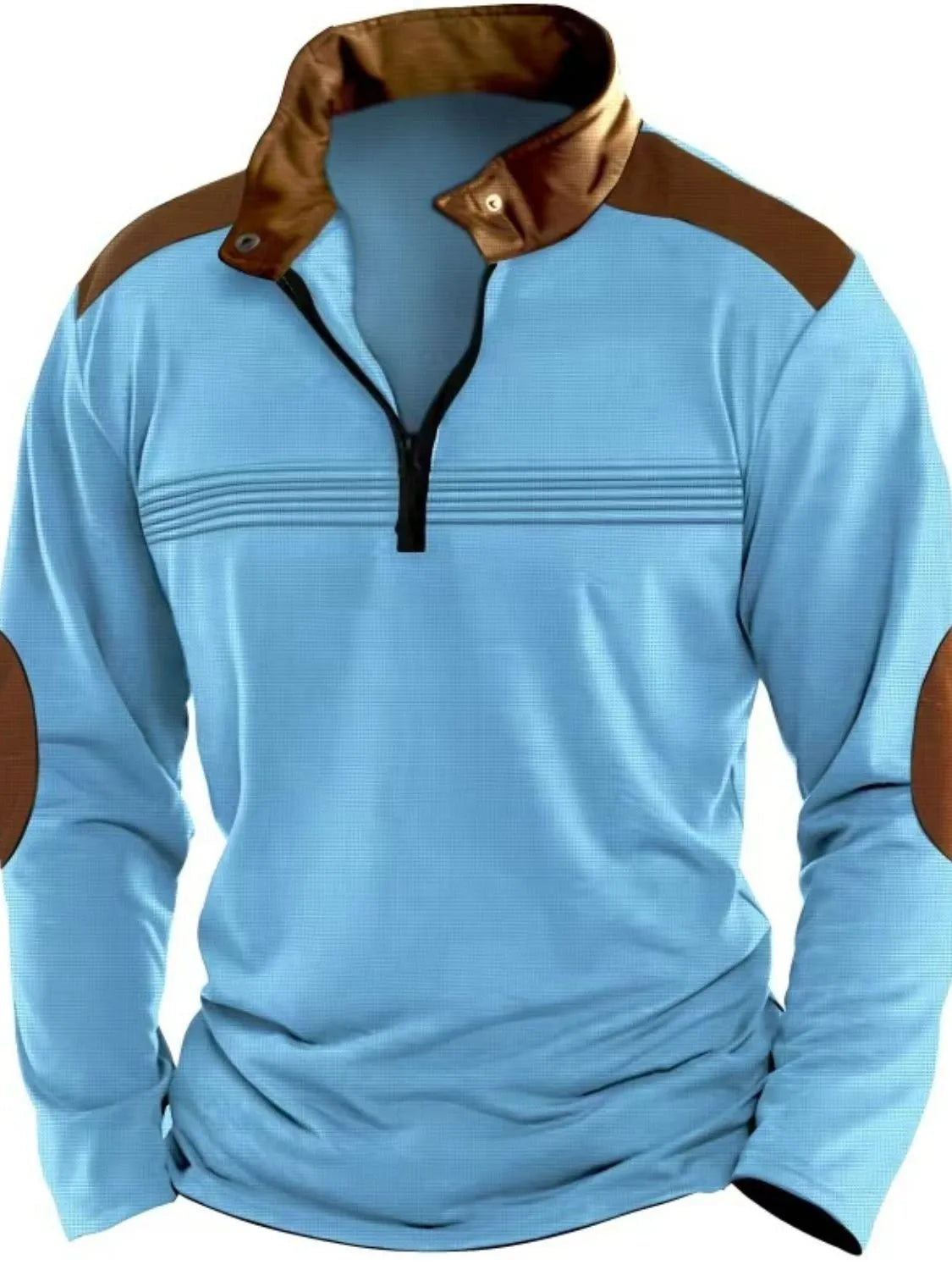 Men's Full Size Contrast Half Zip Long Sleeve Polo Plus Size | STAHlin RADIANCE