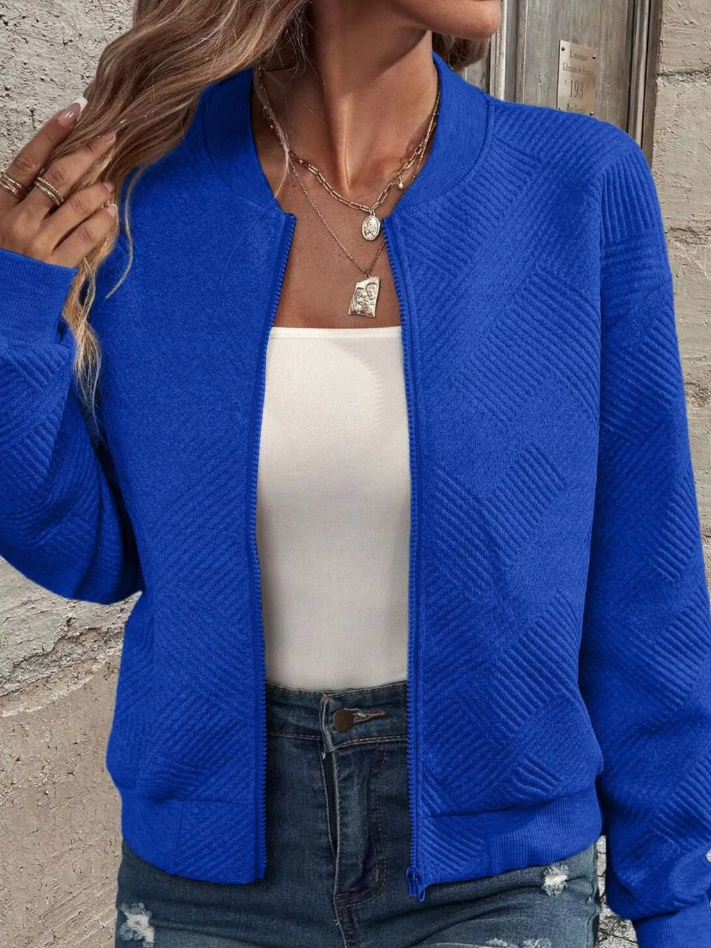 Textured Knit Zip-Up Jacket | STAHlin RADIANCE