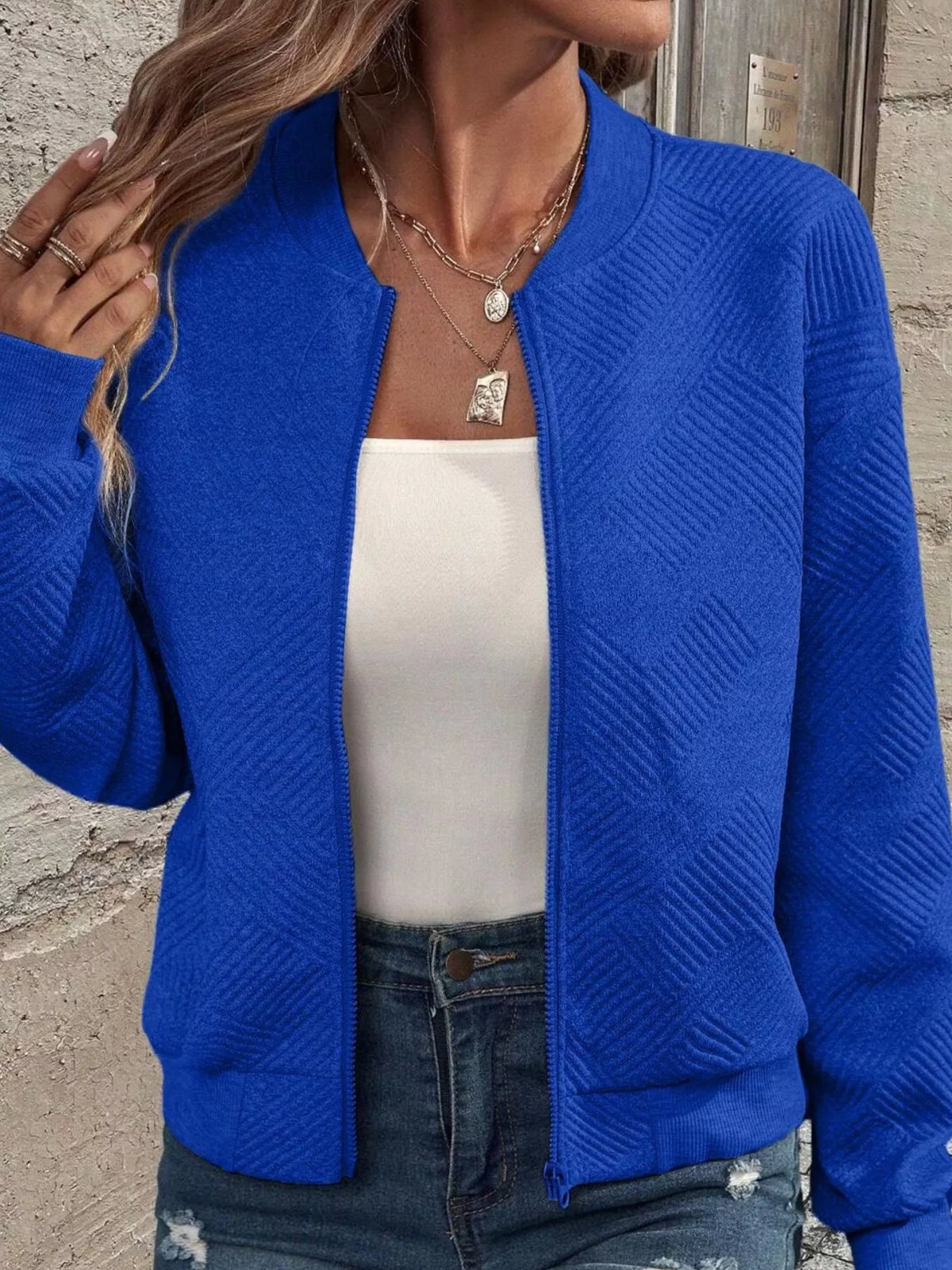 Textured Knit Zip-Up Jacket | STAHlin RADIANCE