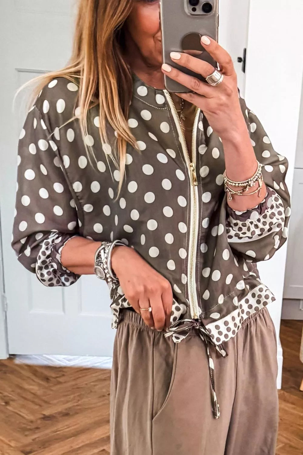 Polka Dot Contrast Detail Zip-Up Long Sleeve Shacket | STAHlin RADIANCE