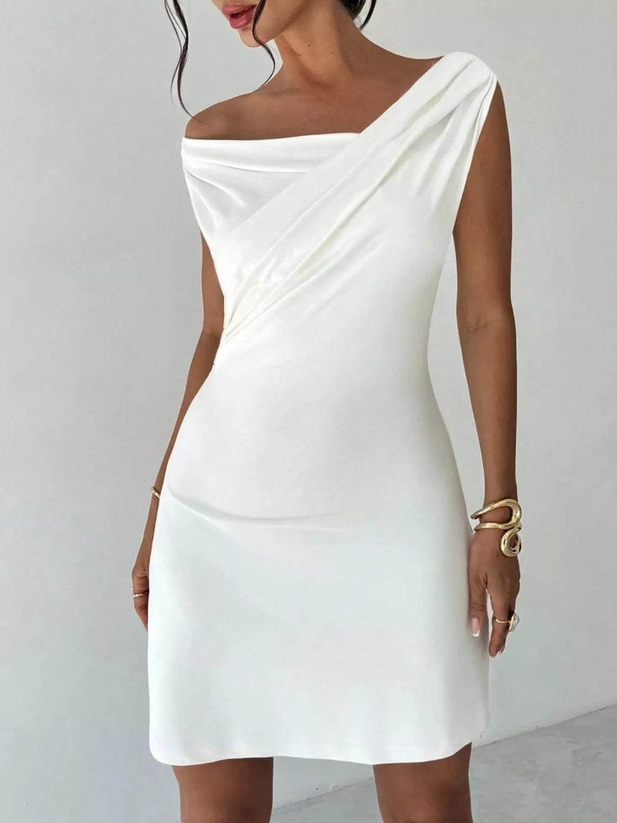 Elegant Off-Shoulder Draped Mini Dress | STAHlin RADIANCE