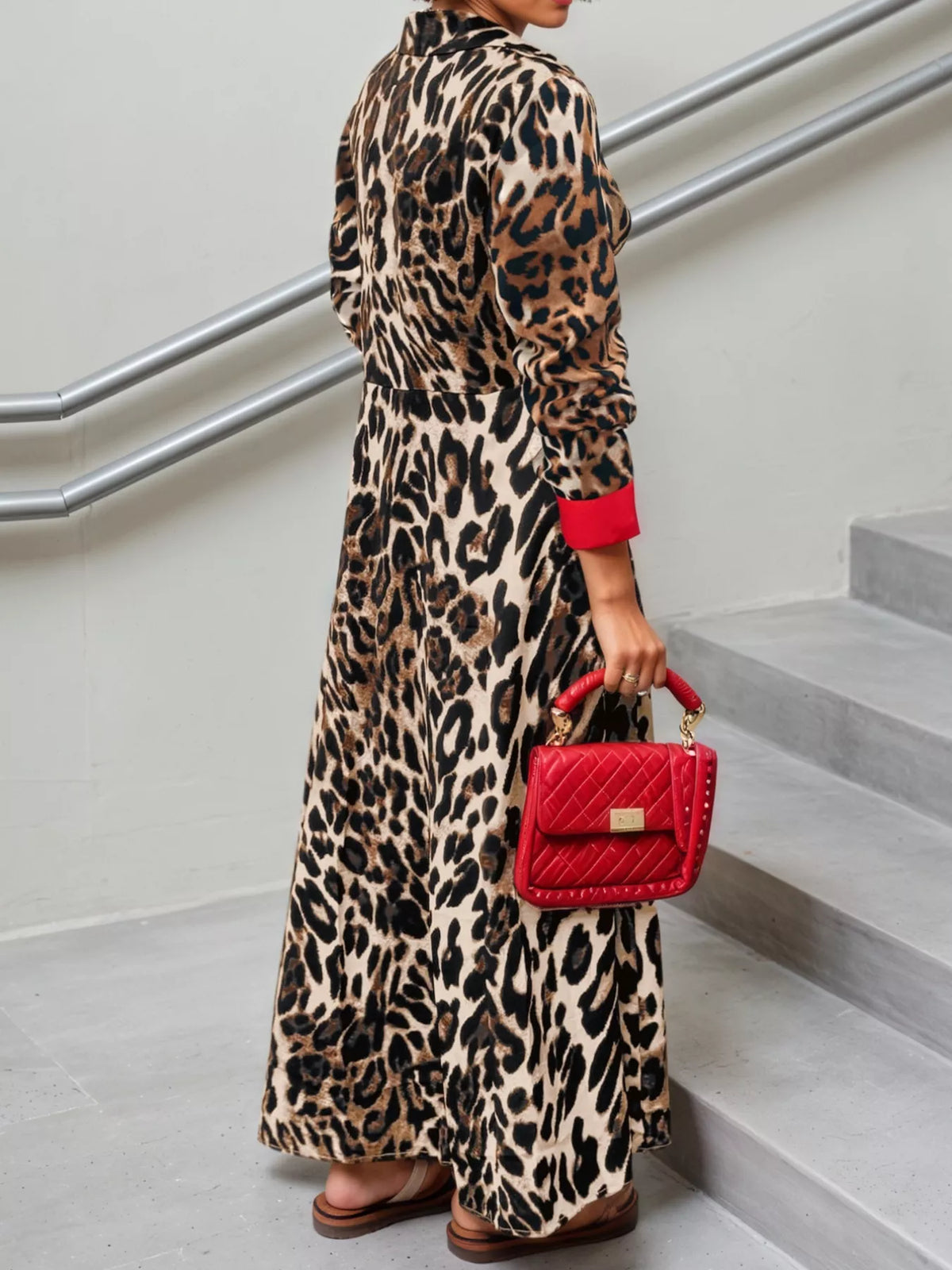 Leopard Print Long Sleeve Shirt Dress with Contrast Trim | STAHlin RADIANCE