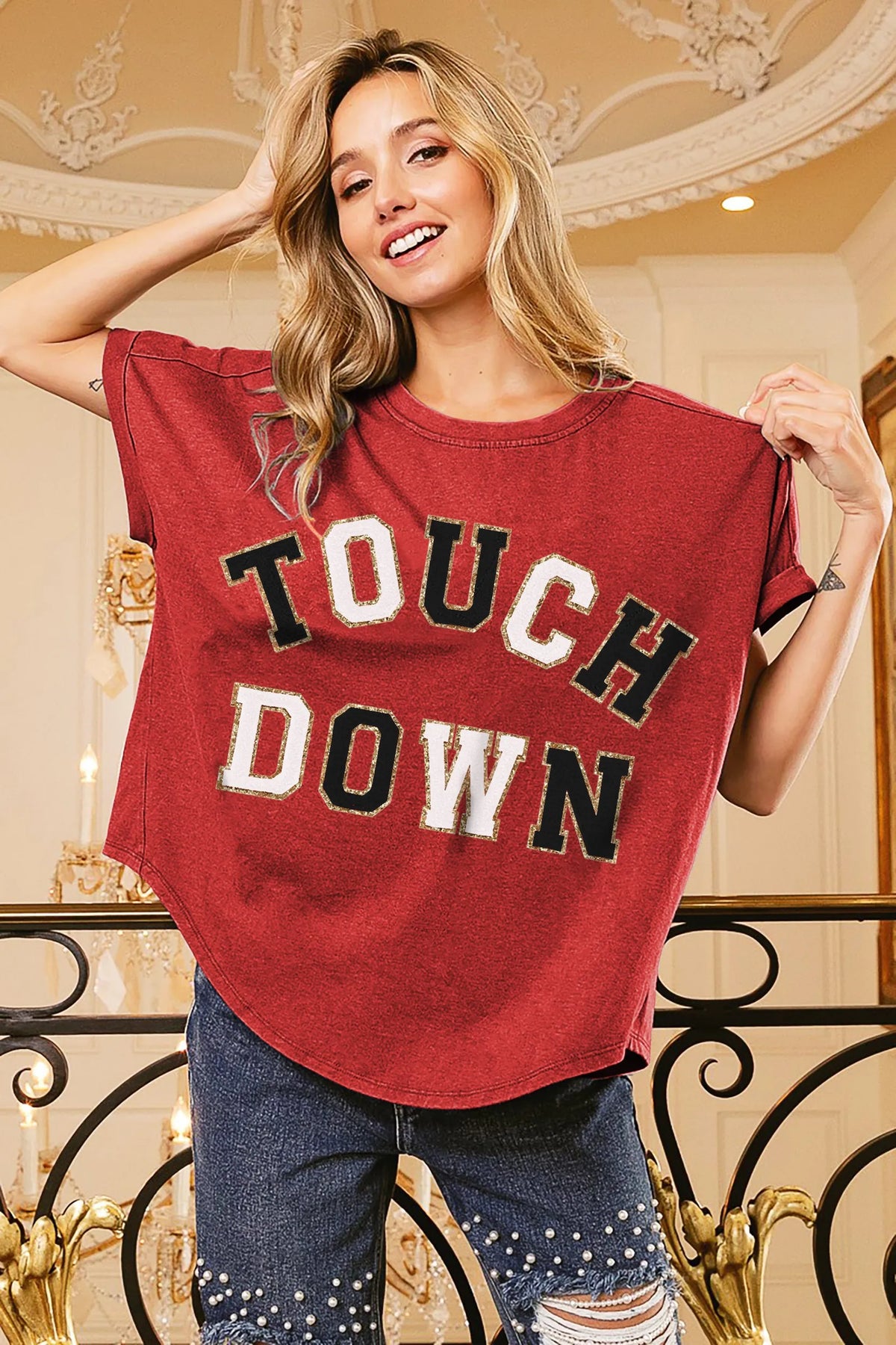 BiBi Touchdown Letter Loose Fit Vintage Washed Top | STAHlin RADIANCE