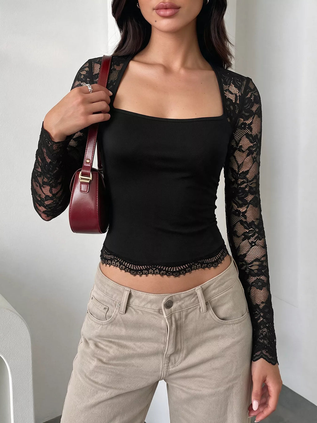 Lace Sleeve Square Neck Top | STAHlin RADIANCE