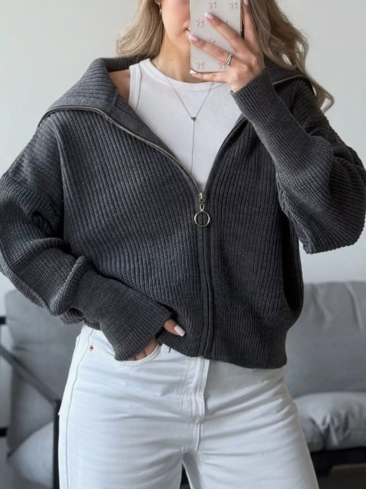 The Dropped Shoulder Zip Cardigan | STAHlin RADIANCE