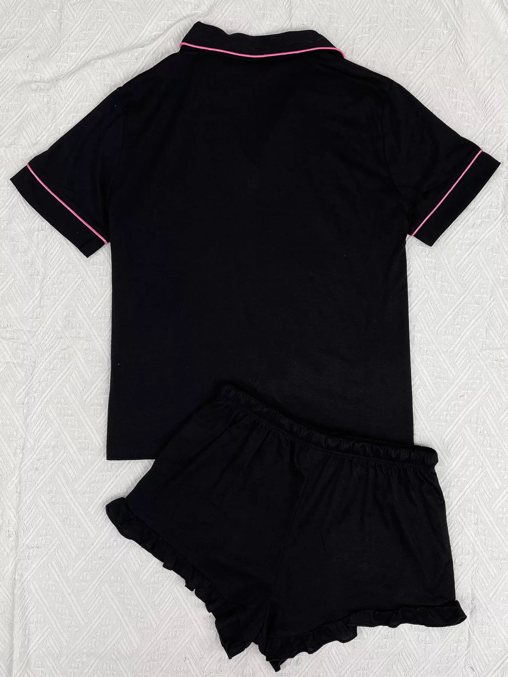 Contrast Piping Button-Down Shirt and Ruffle Shorts Lounge Set | STAHlin RADIANCE