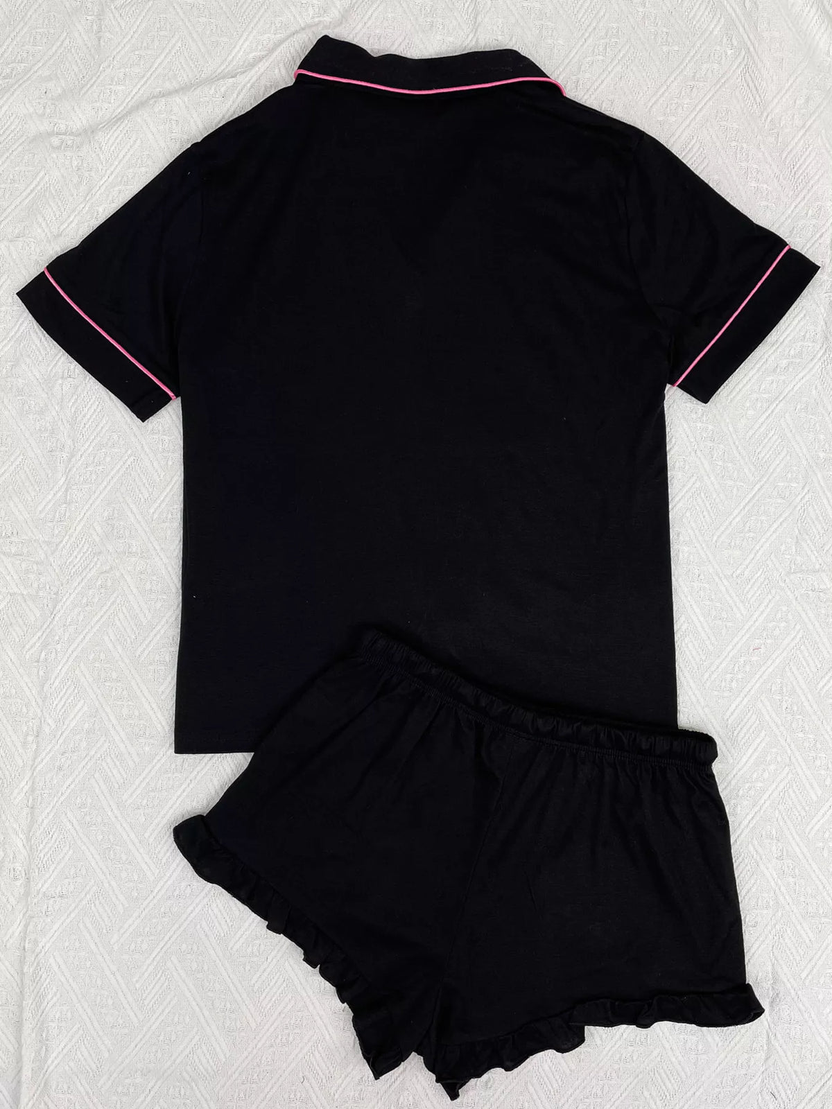 Contrast Piping Button-Down Shirt and Ruffle Shorts Lounge Set | STAHlin RADIANCE