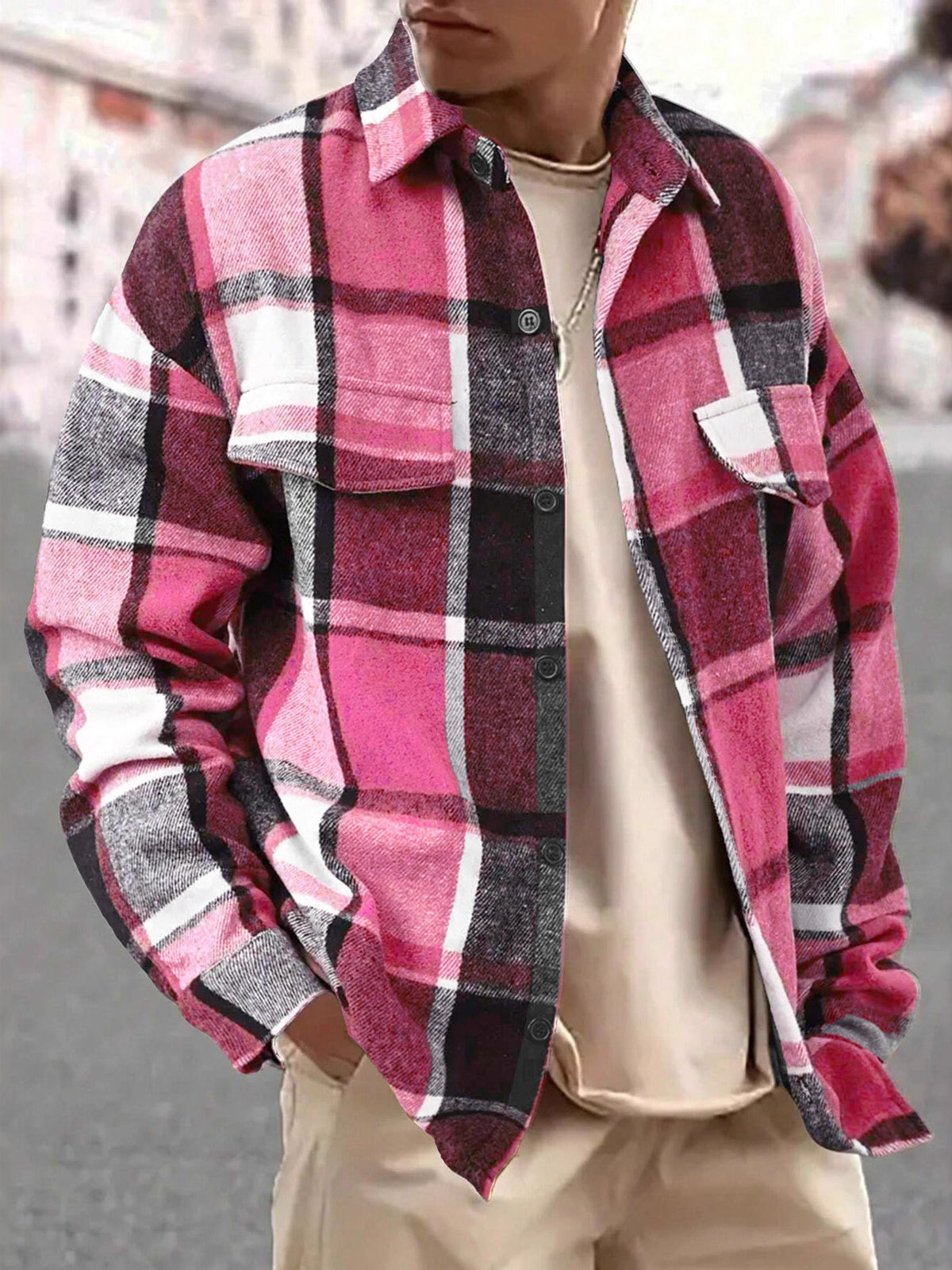 Men's Full Size Casual Plaid Button Up Shirt with Dual Chest Pockets Plus Size | STAHlin RADIANCE