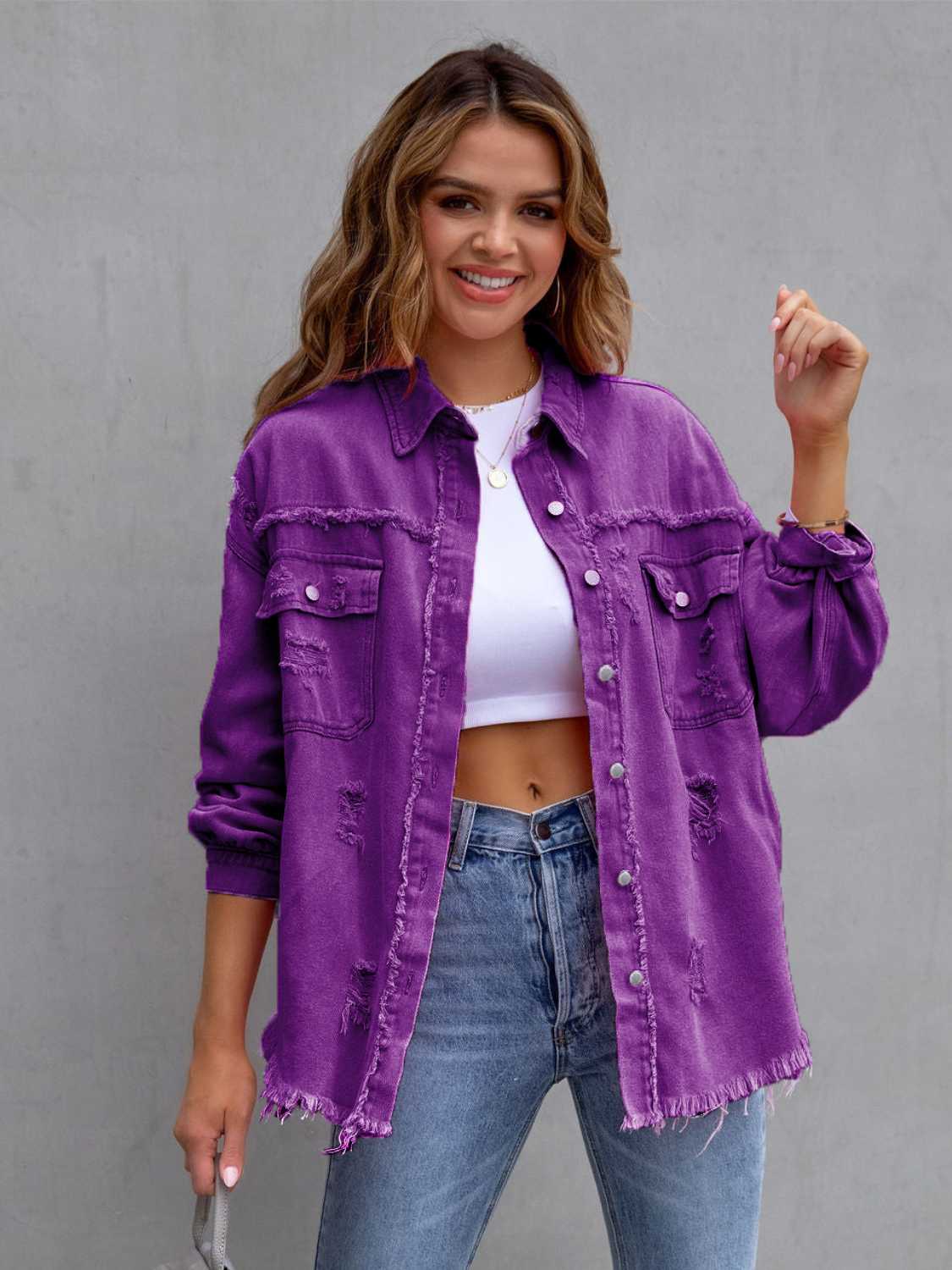 Distressed Drop Shoulder Denim Jacket | STAHlin RADIANCE