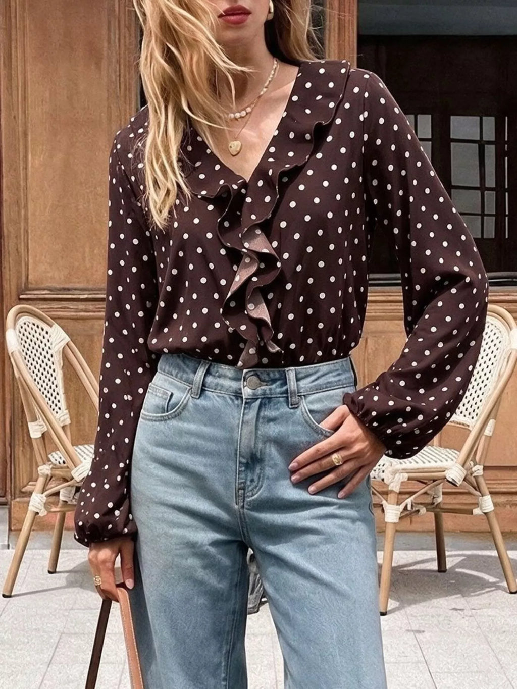 Polka Dot Ruffled V-Neck Bodysuit | STAHlin RADIANCE