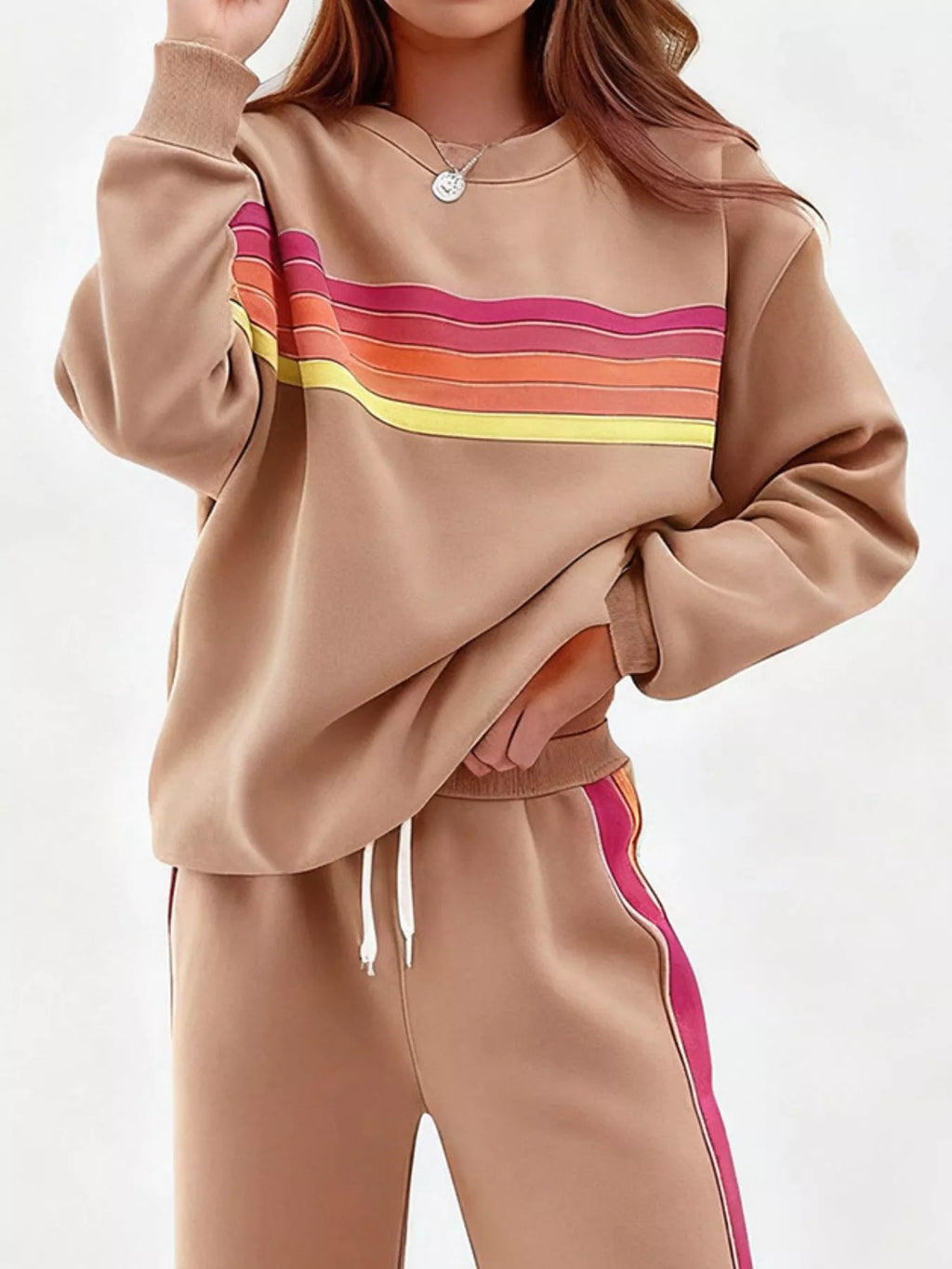 Striped Round Neck Sweatshirt and Pants Set | STAHlin RADIANCE