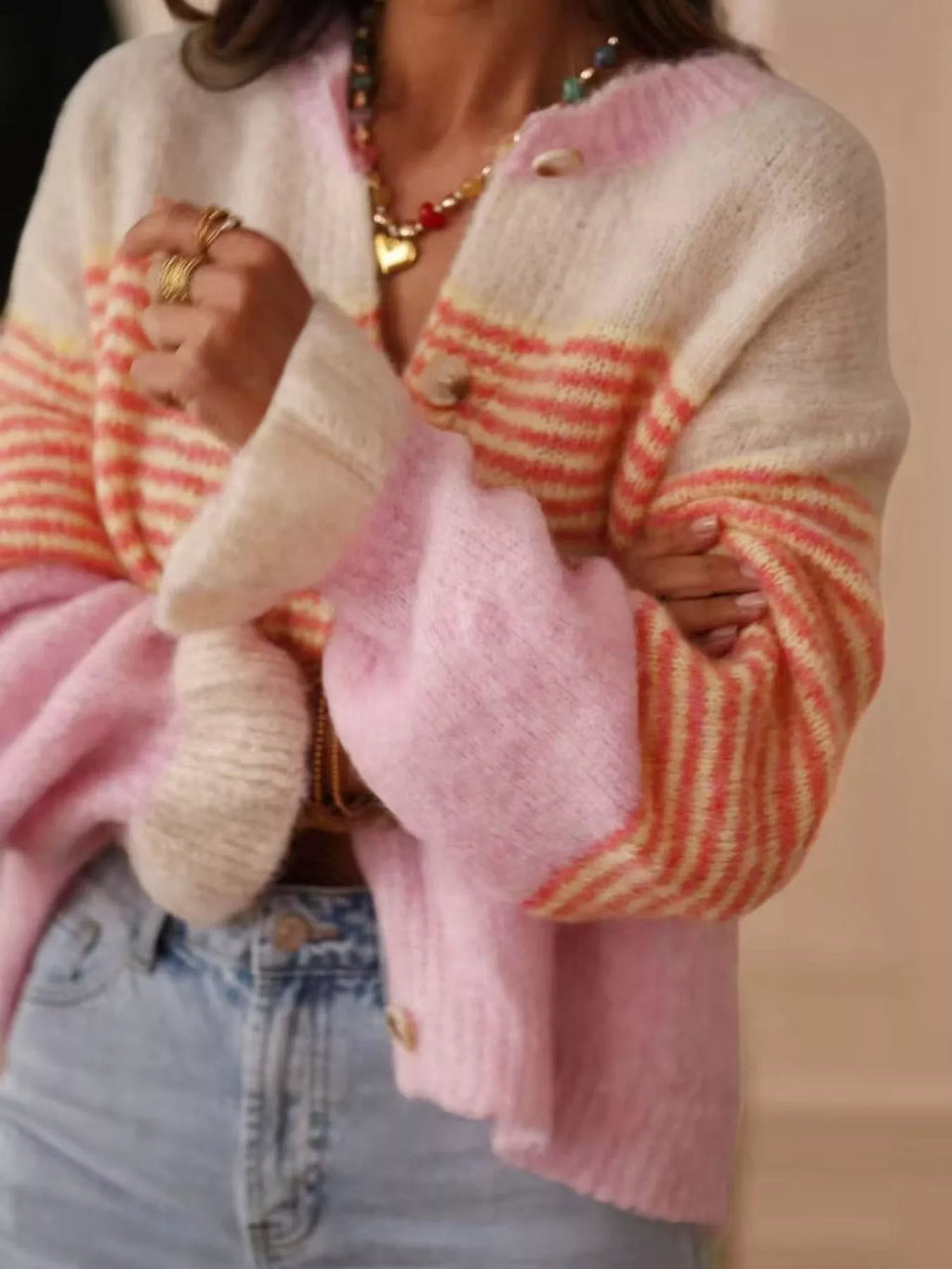 Striped Color-Block Button-Down Cardigan | STAHlin RADIANCE