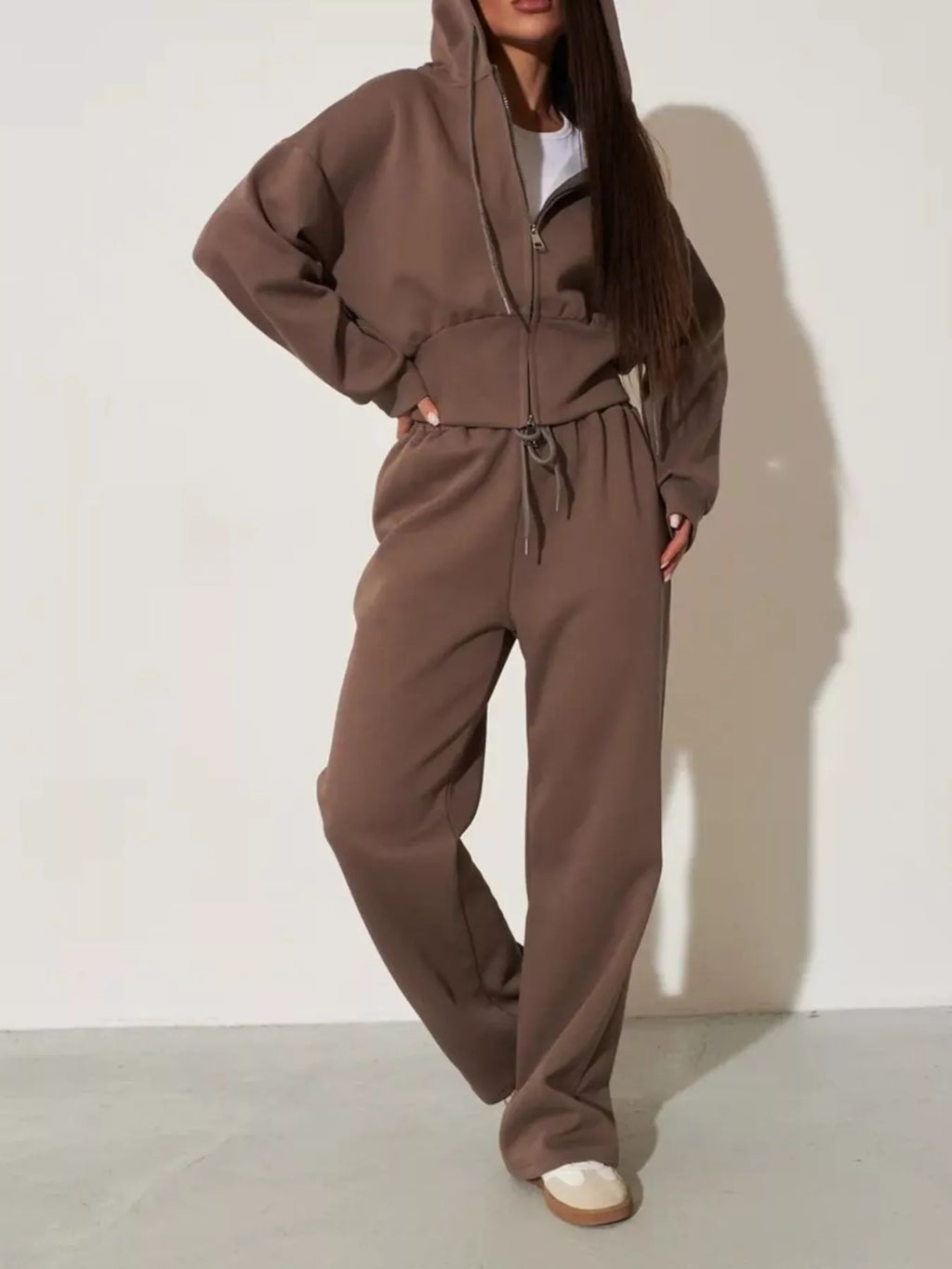 Zip-Up Hoodie and Wide-Leg Sweatpants Set | STAHlin RADIANCE