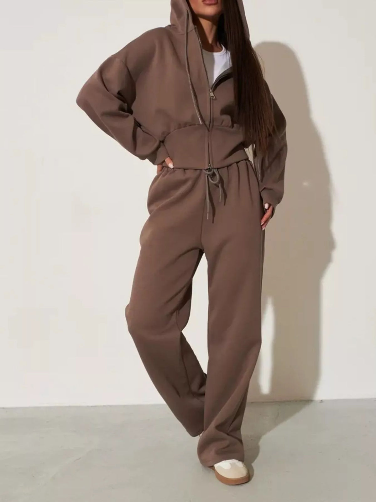 Zip-Up Hoodie and Wide-Leg Sweatpants Set | STAHlin RADIANCE