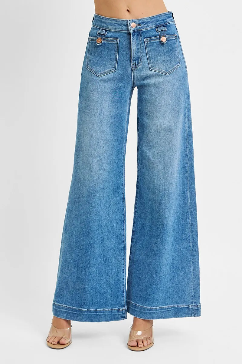 RISEN Full Size Mid Rise Wide Front Patch Pocket Jeans Plus Size | STAHlin RADIANCE
