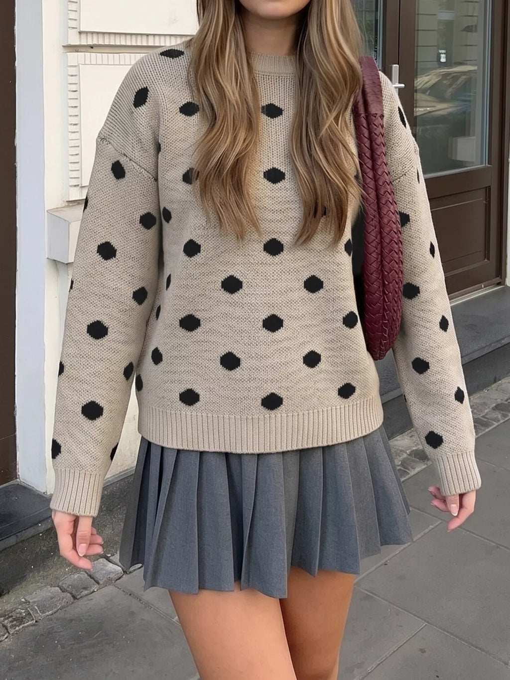 Polka Dot Dropped Shoulder Sweater | STAHlin RADIANCE
