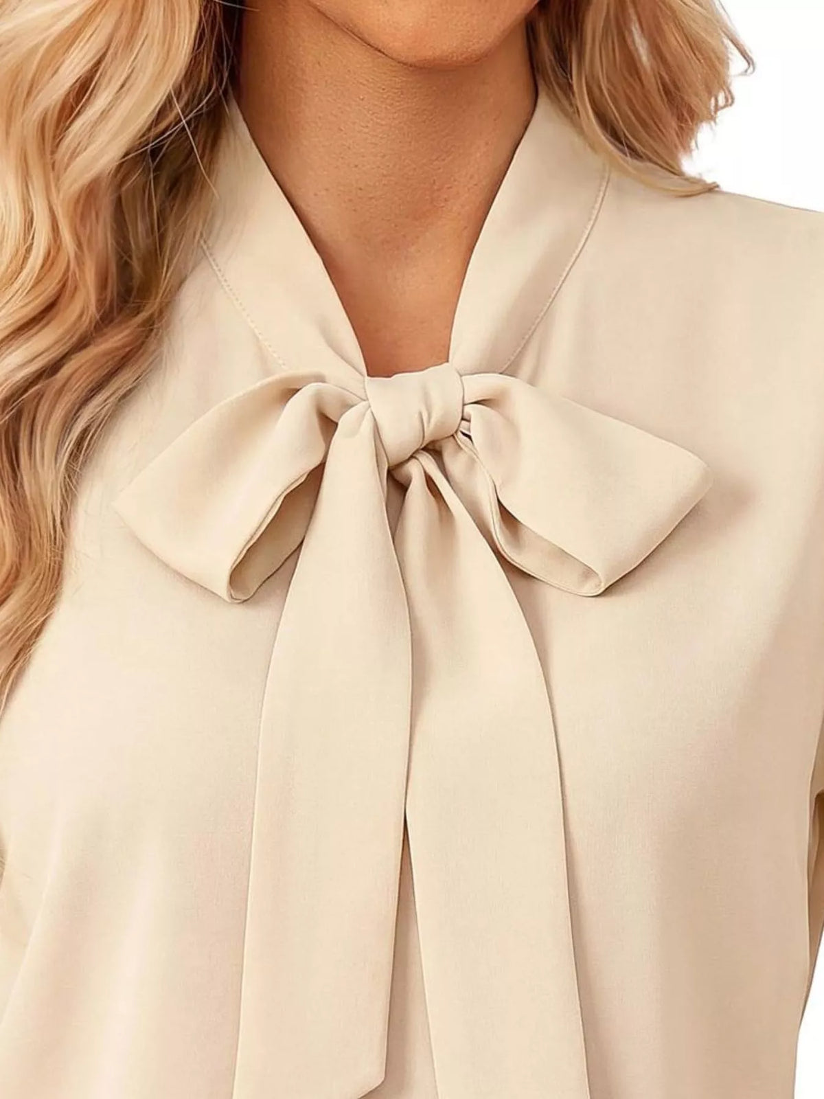 Bow-Tie Blouse with Sheer Chevron Long Sleeves | STAHlin RADIANCE