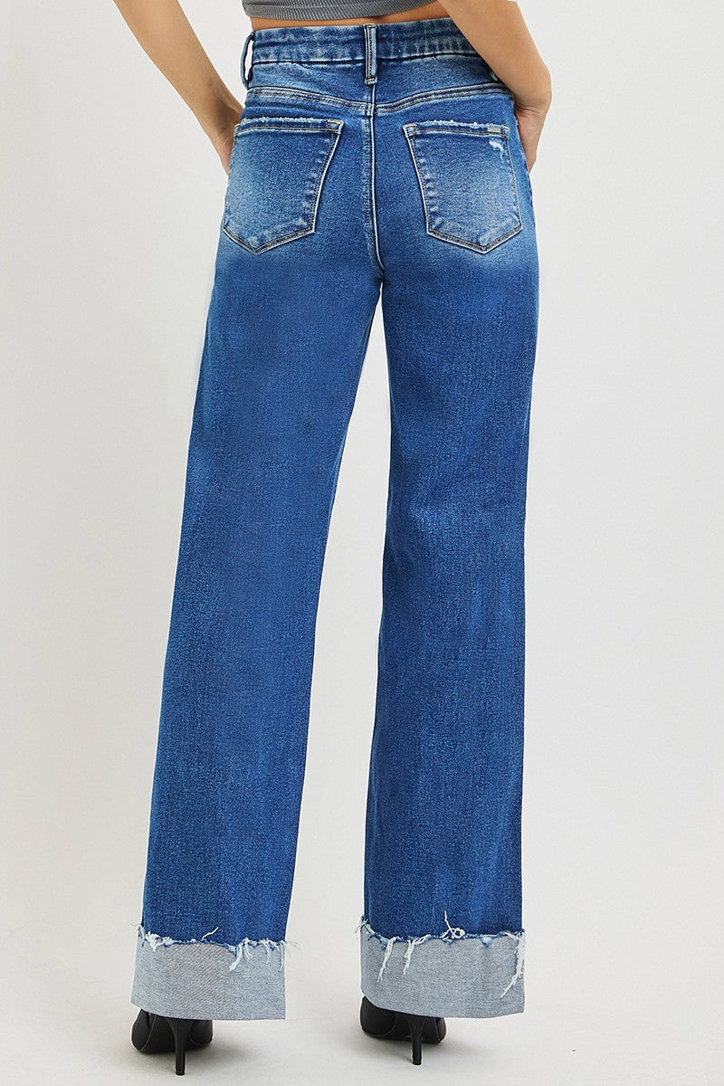 RISEN High Rise Wide Leg Jeans With Cuffed Hem | STAHlin RADIANCE