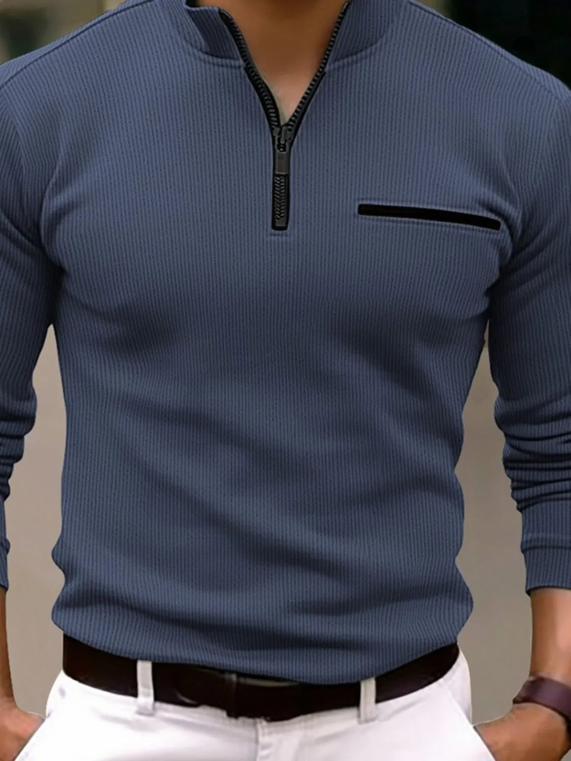 Men's Full Size Quarter Zip Long Sleeve Polo Plus Size | STAHlin RADIANCE