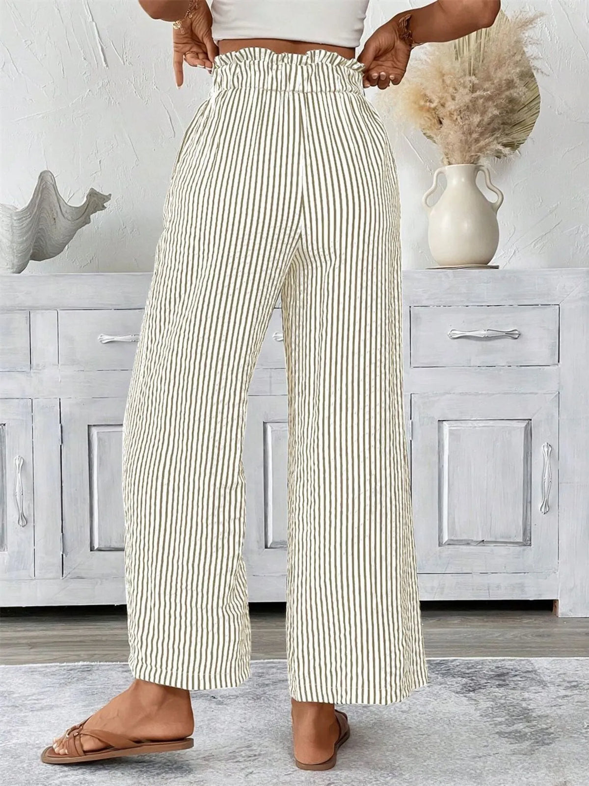 Full Size Striped Wide Leg Paper Bag Pants Plus Size | STAHlin RADIANCE