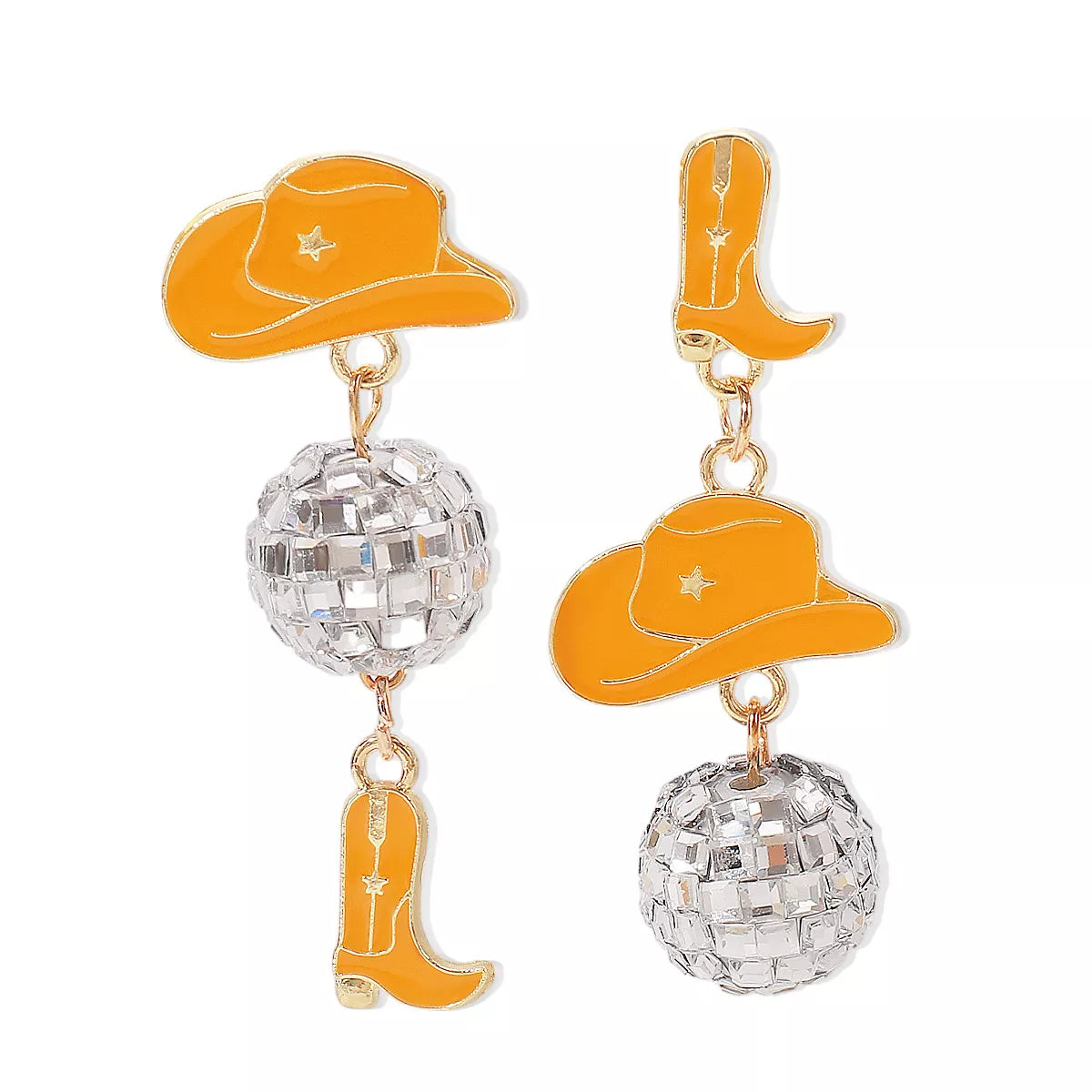 Asymmetrical Cowgirl Boot Hat Ball Dangle Earrings | STAHlin RADIANCE