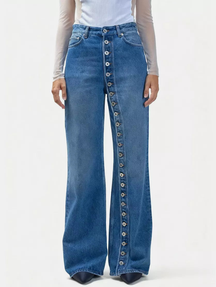 High-Waisted Asymmetric Button-Fly Wide-Leg Jeans | STAHlin RADIANCE