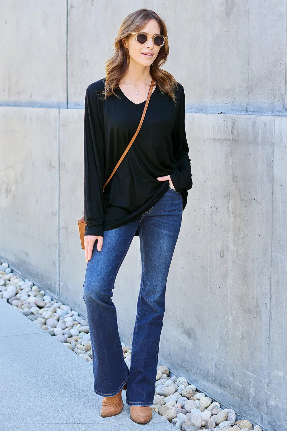 Basic Bae Full Size V-Neck Long Sleeve Top | STAHlin RADIANCE