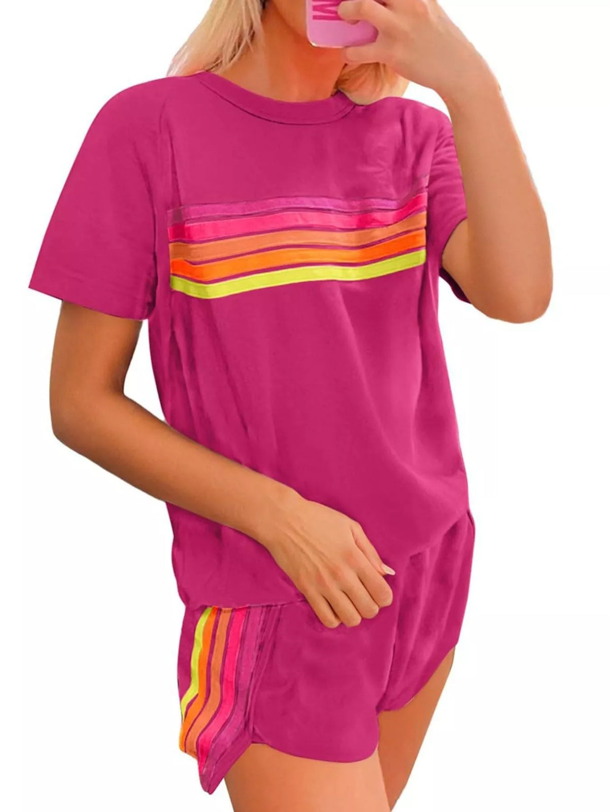 Rainbow Striped Round Neck Top and Shorts Set | STAHlin RADIANCE