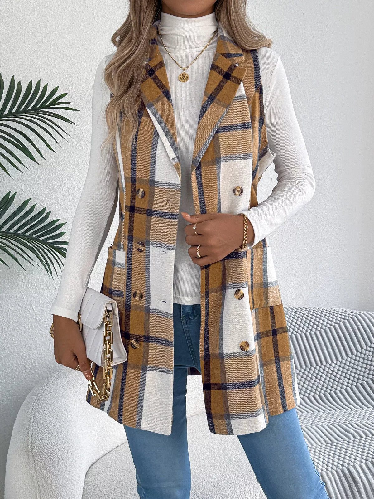 Plaid Double-Breasted Vest Coat | STAHlin RADIANCE