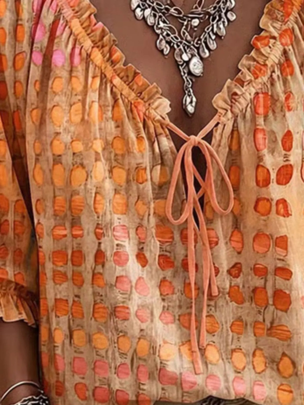 Full Size Tie Neck 3/4 Sleeve Blouse Plus Size | STAHlin RADIANCE