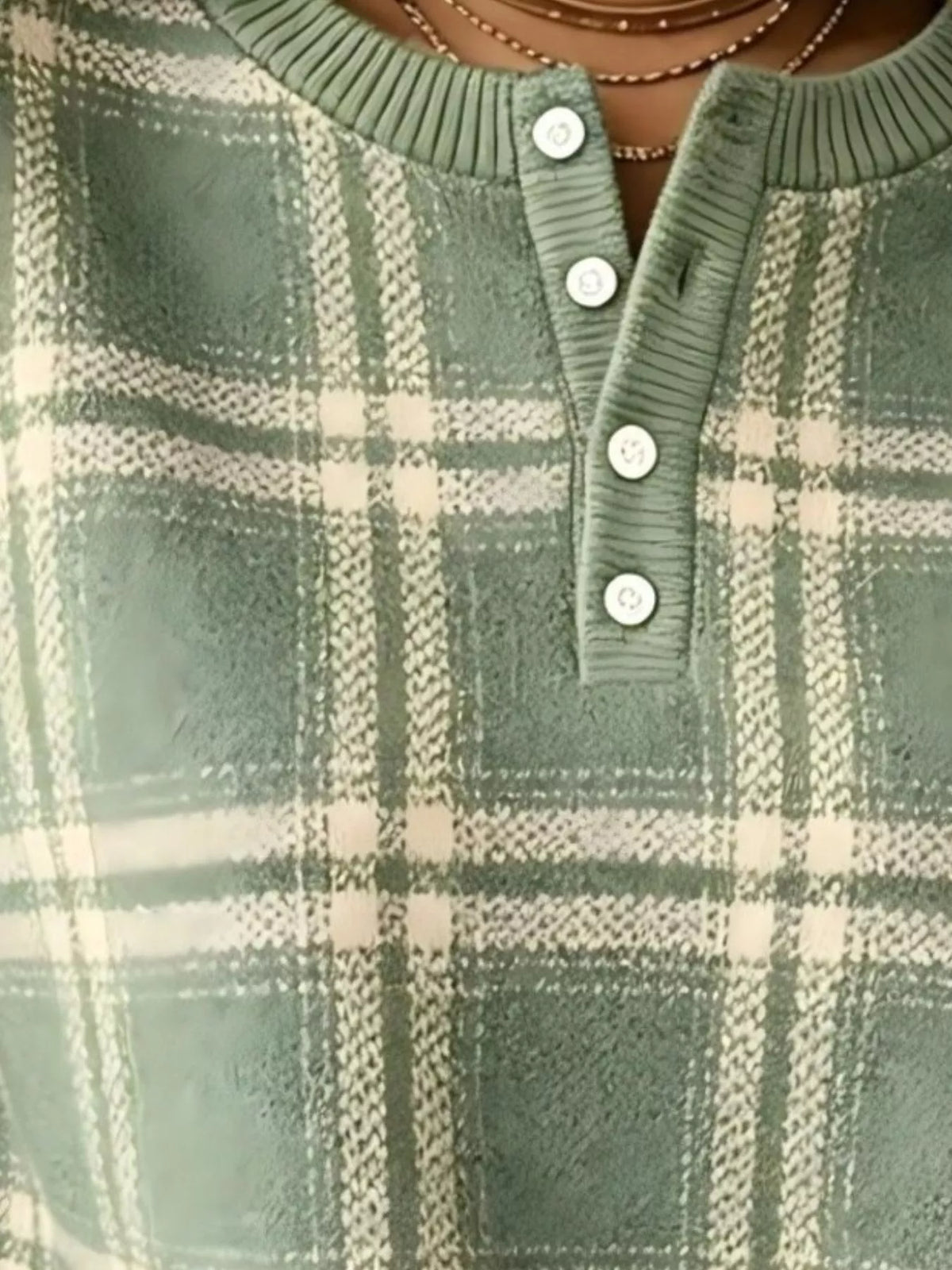 Full Size Plaid Button Detail Long Sleeve Sweatshirt Plus Size | STAHlin RADIANCE