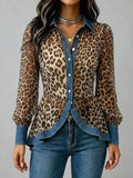 Full Size Leopard Print Blouse with Denim Contrast Trim Plus Size | STAHlin RADIANCE