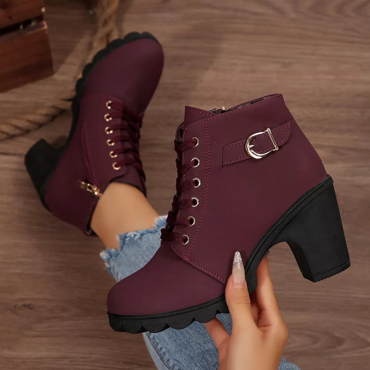 Lace Up Block Heels Boots | STAHlin RADIANCE