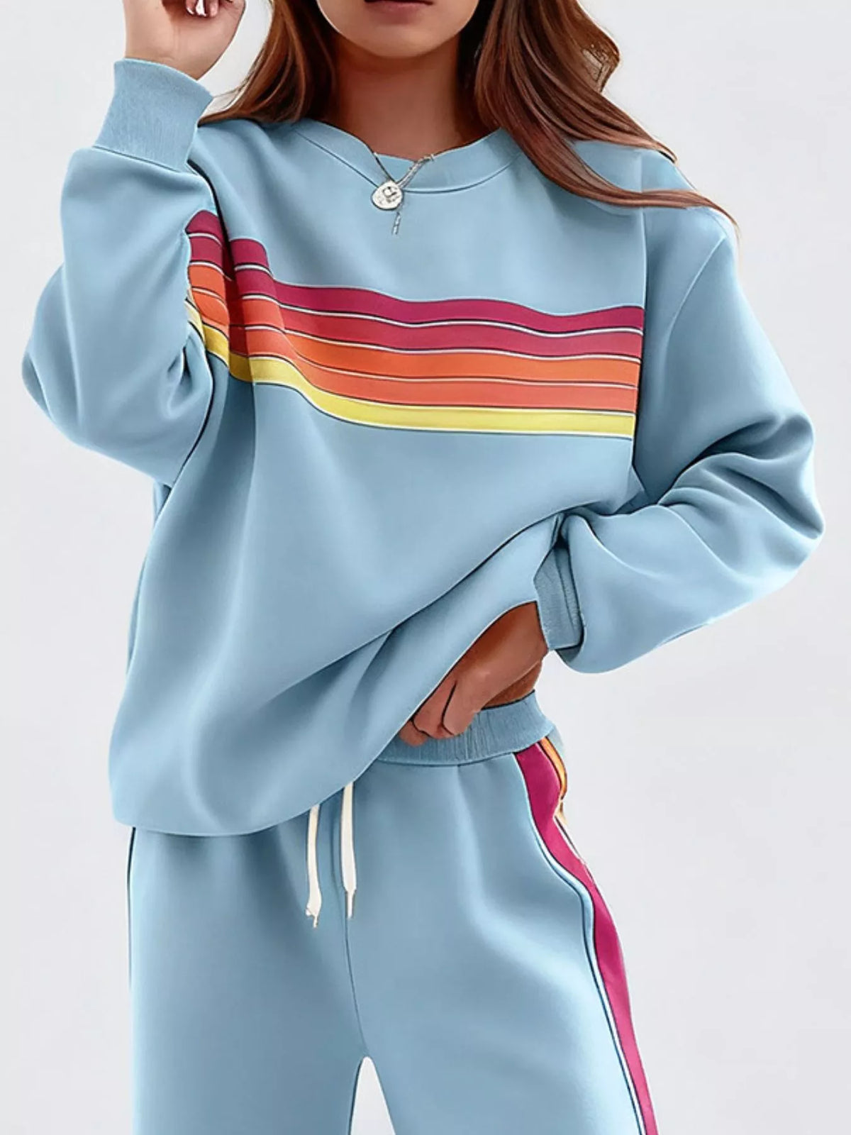Striped Round Neck Sweatshirt and Pants Set | STAHlin RADIANCE