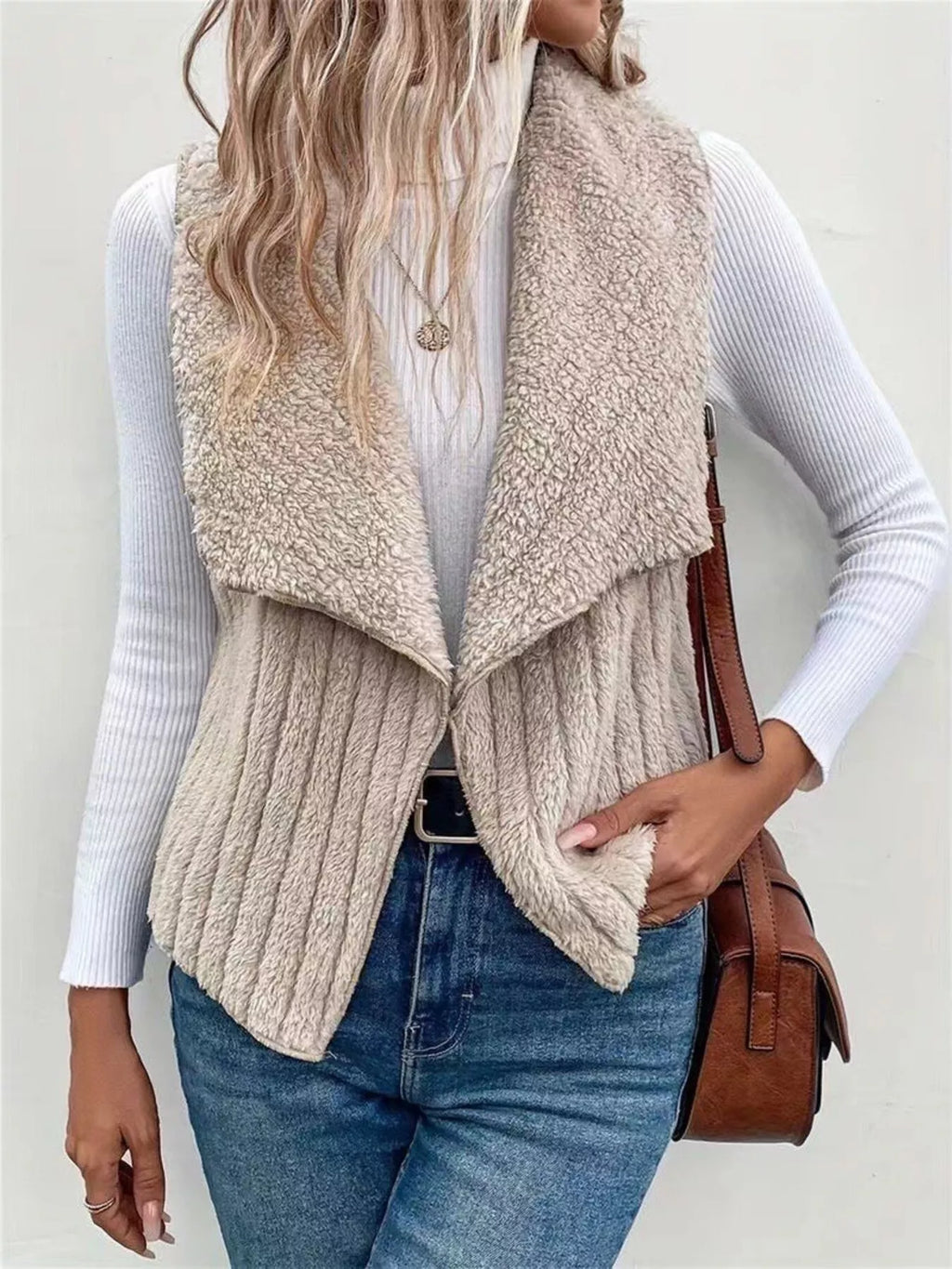 Cozy Fleece Open Front Vest Coat | STAHlin RADIANCE