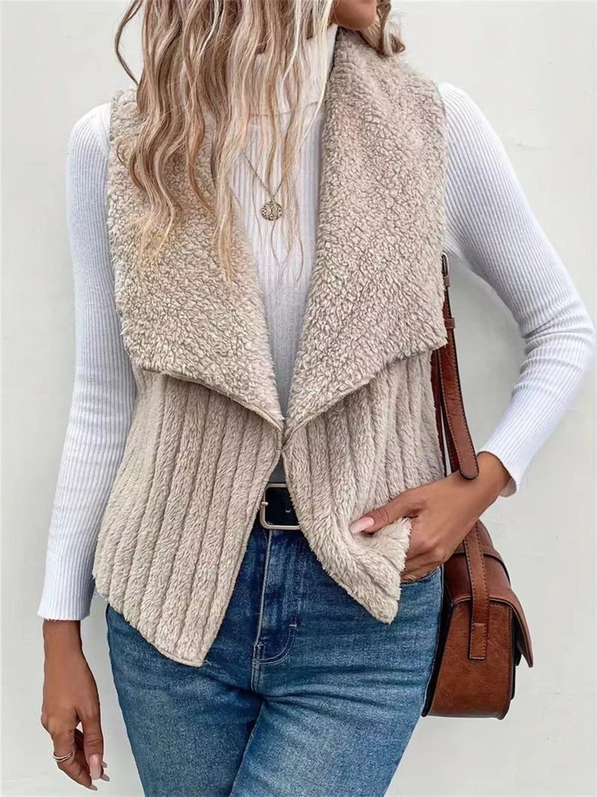 Cozy Fleece Open Front Vest Coat | STAHlin RADIANCE