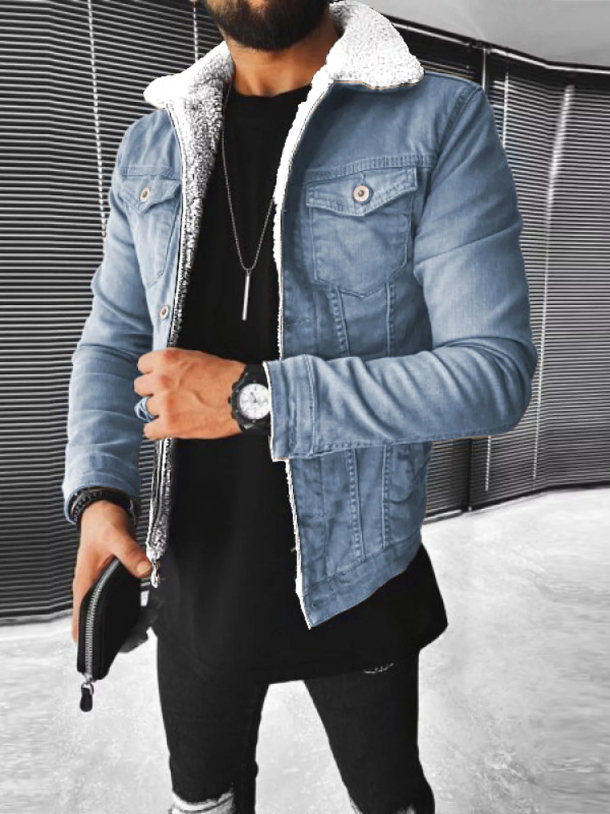Men's Full Size Sherpa-Lined Denim Jacket Plus Size | STAHlin RADIANCE