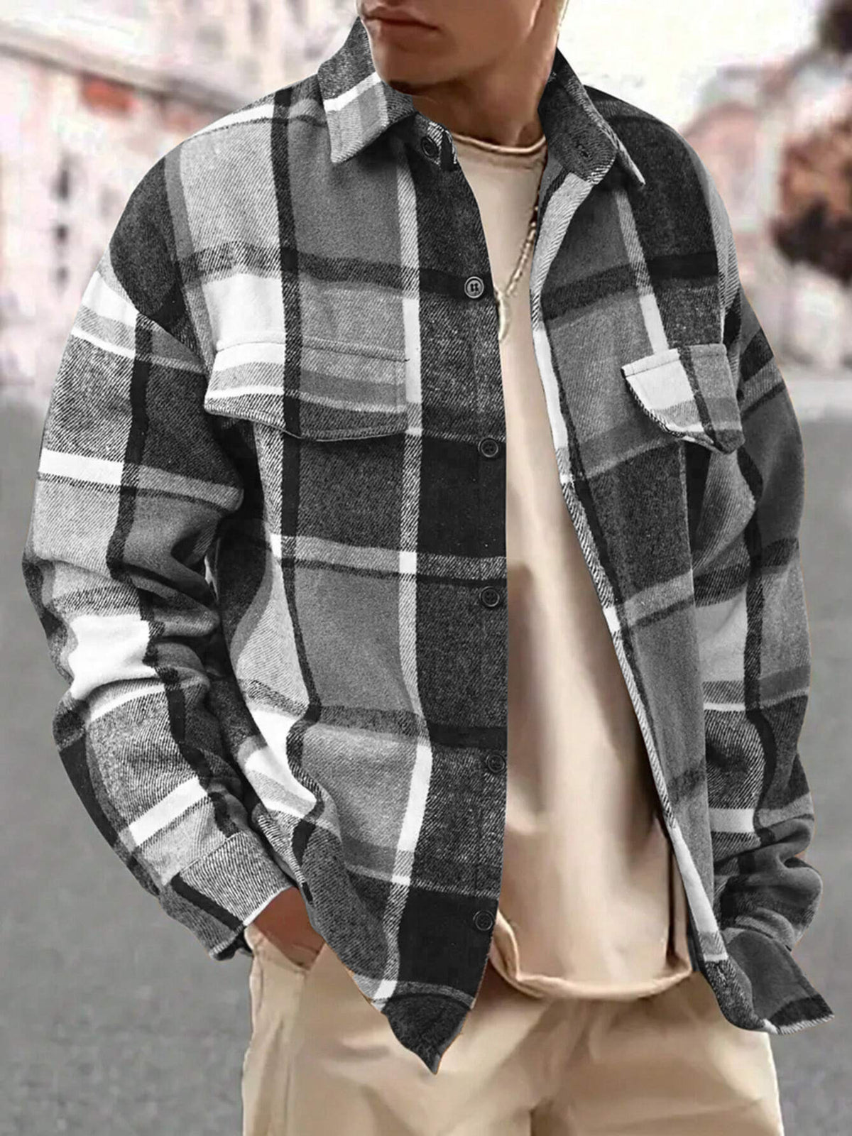 Men's Full Size Casual Plaid Button Up Shirt with Dual Chest Pockets Plus Size | STAHlin RADIANCE