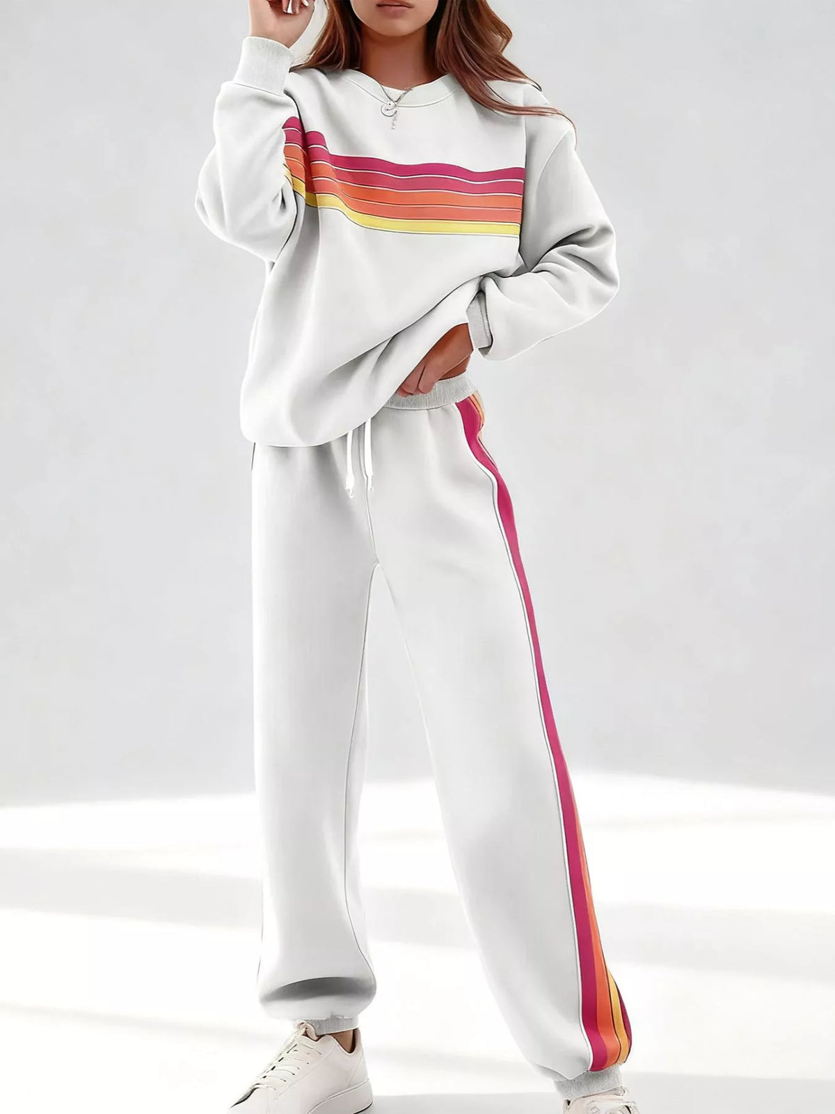 Striped Round Neck Sweatshirt and Pants Set | STAHlin RADIANCE